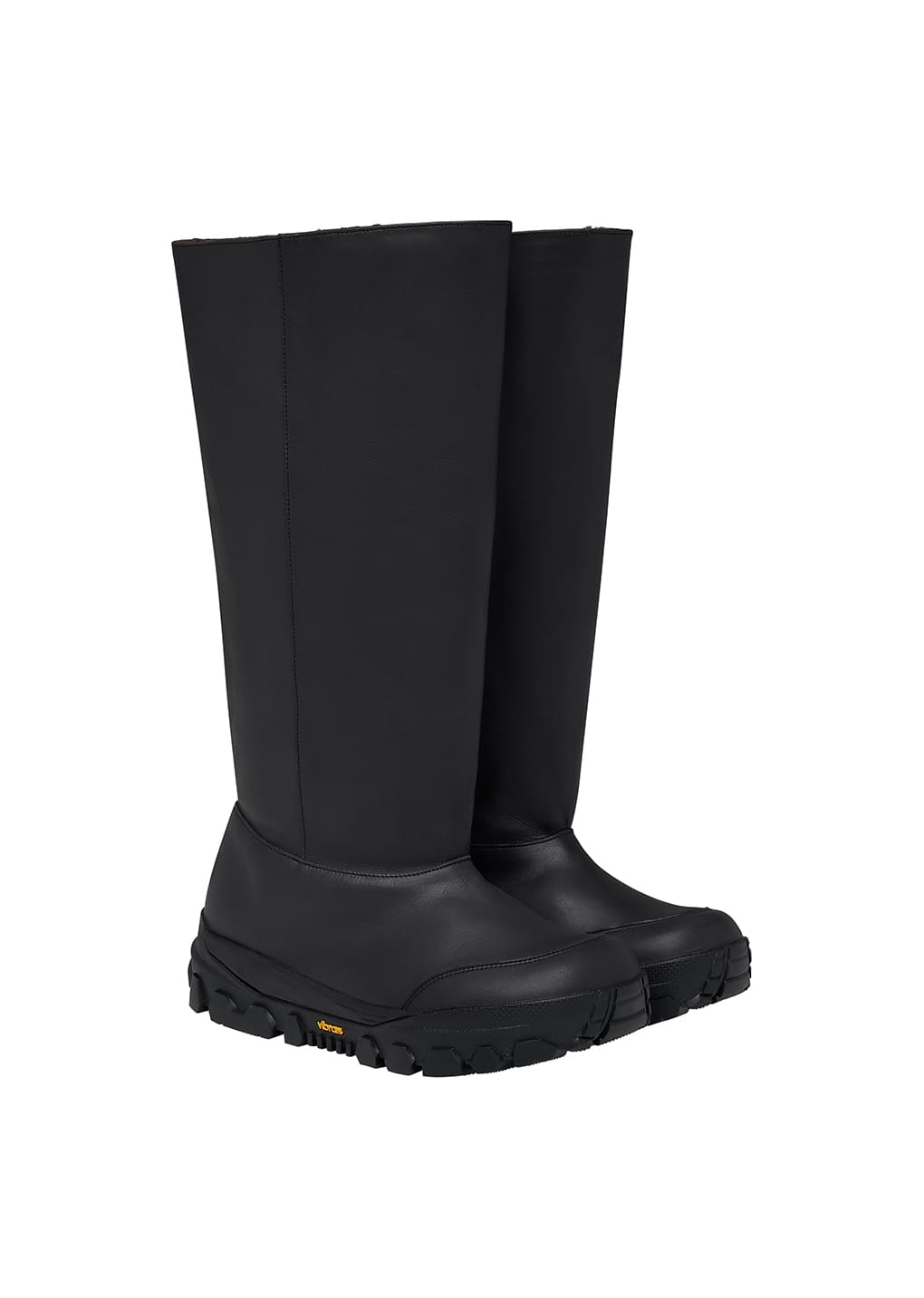 vibram shearling long boots, black