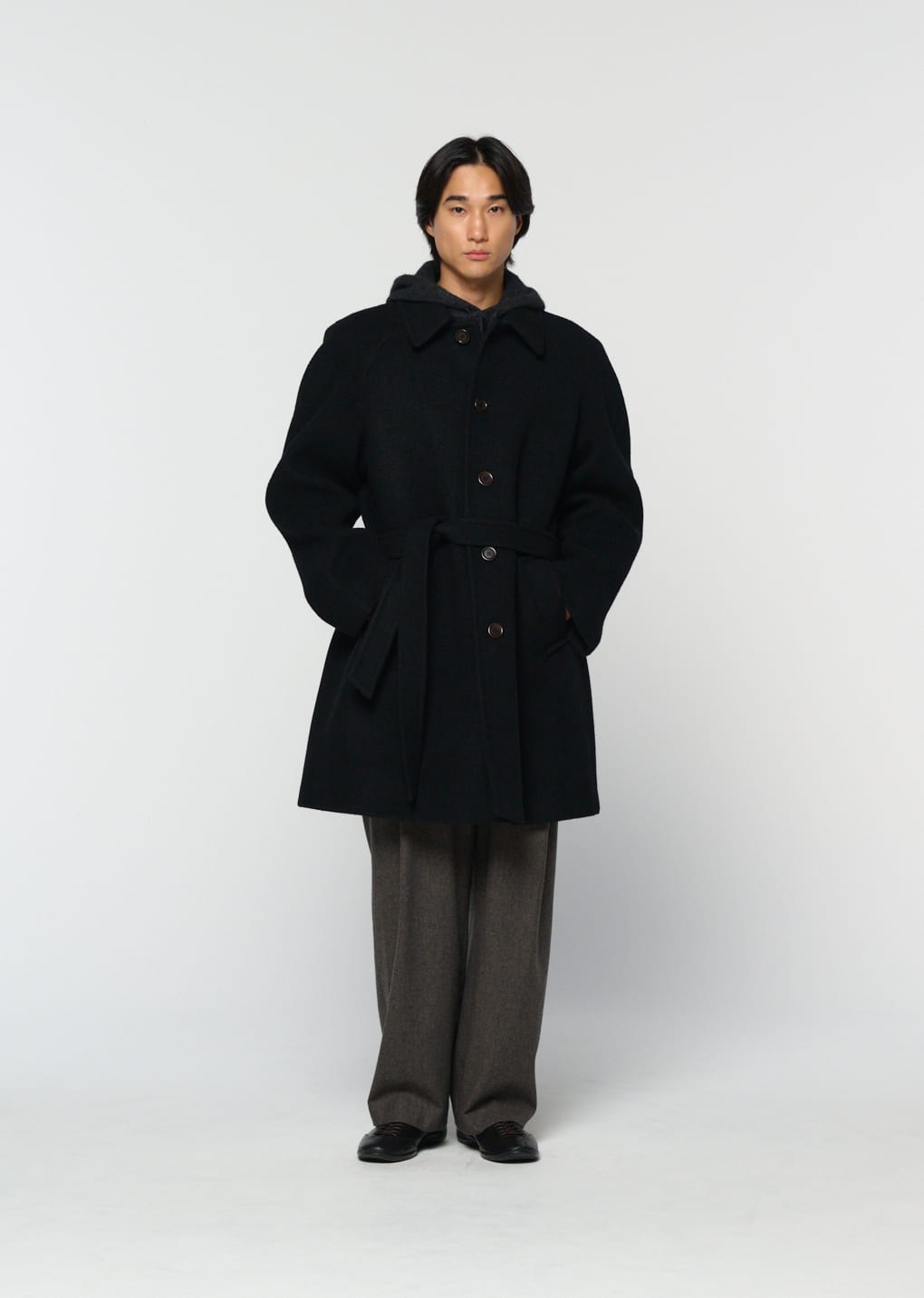 men's raglan coat, black