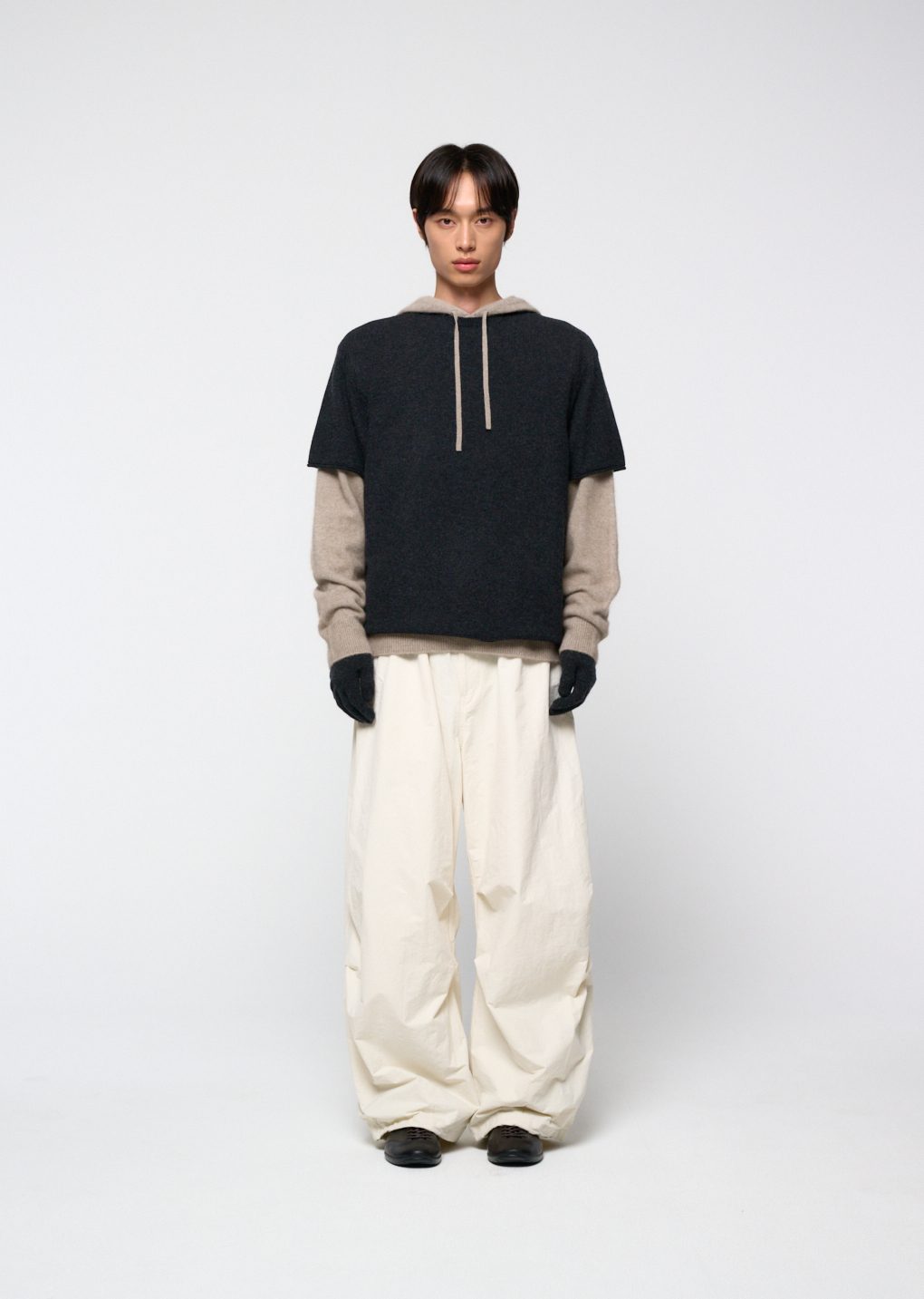 drawstring wide fatigue pants, ecru