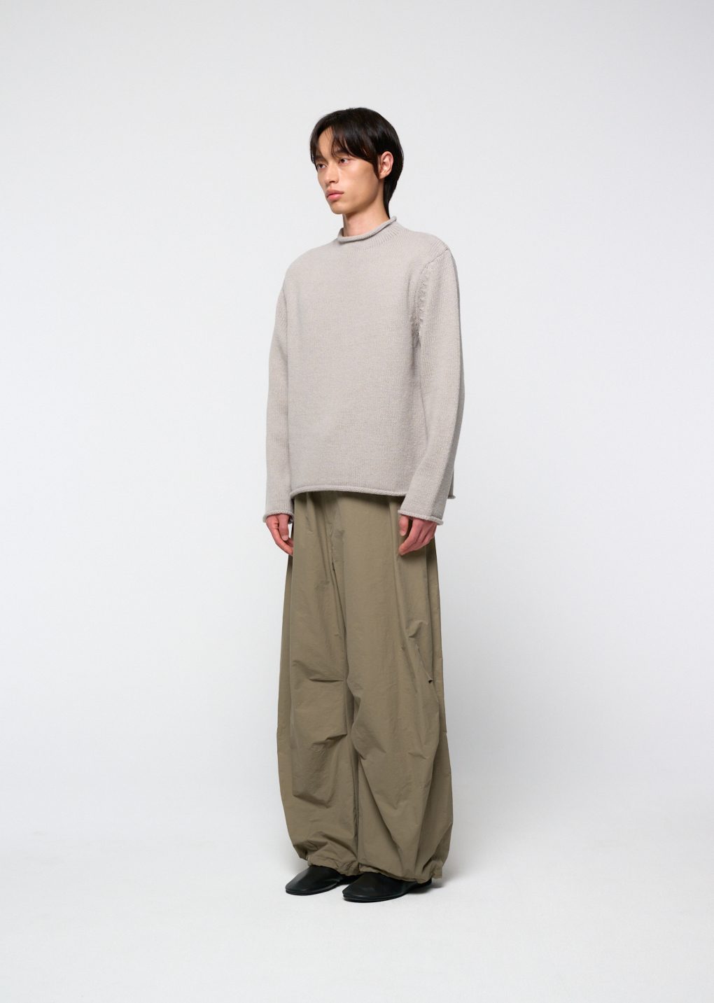 drawstring wide fatigue pants, khaki