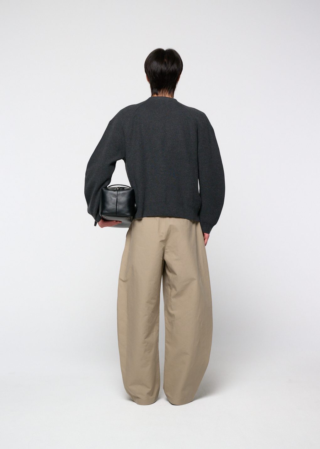 rounded sleeve cardigan, charcoal