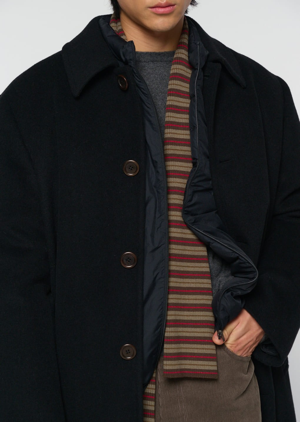 men's single breasted long coat, black