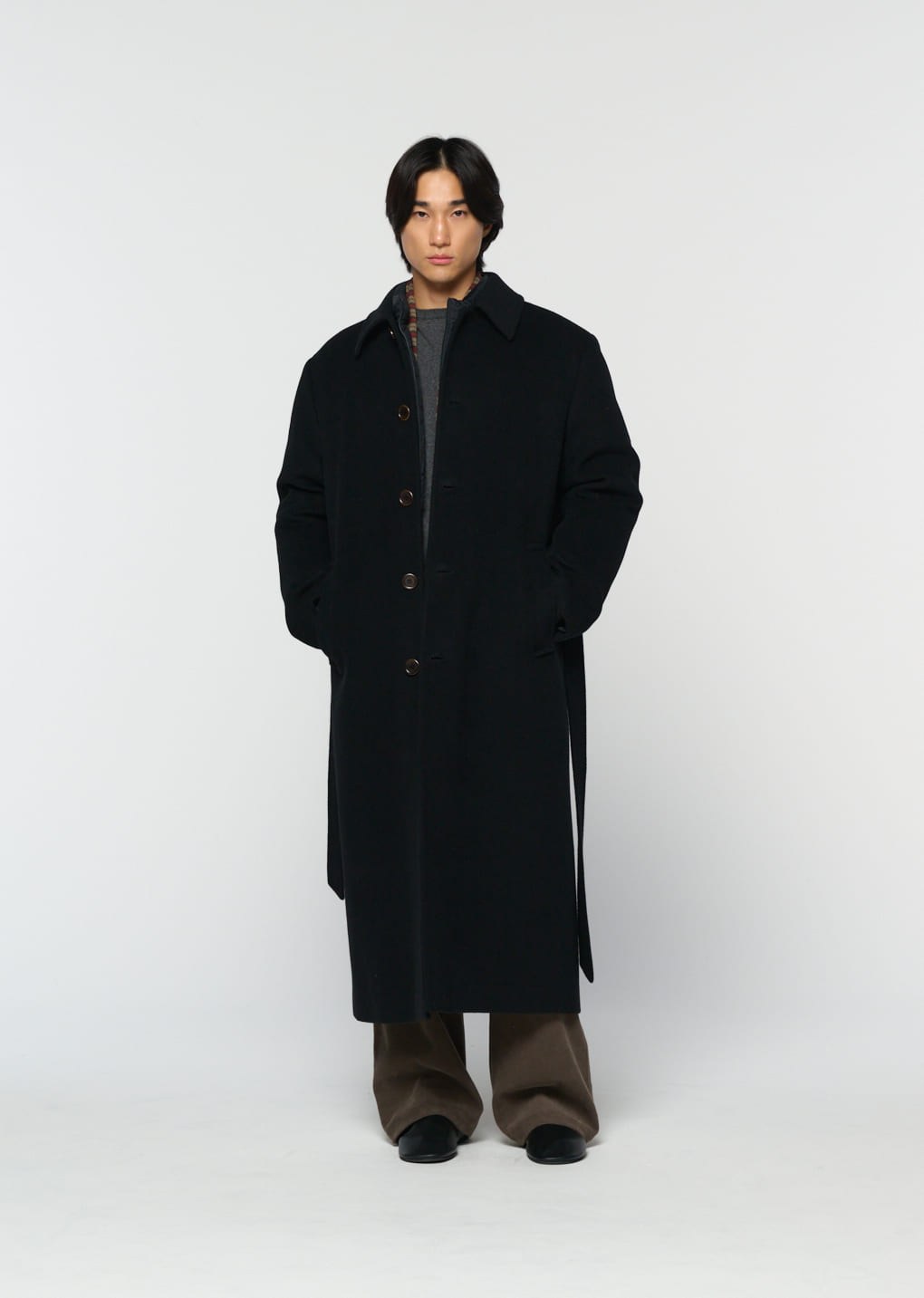 men's single breasted long coat, black