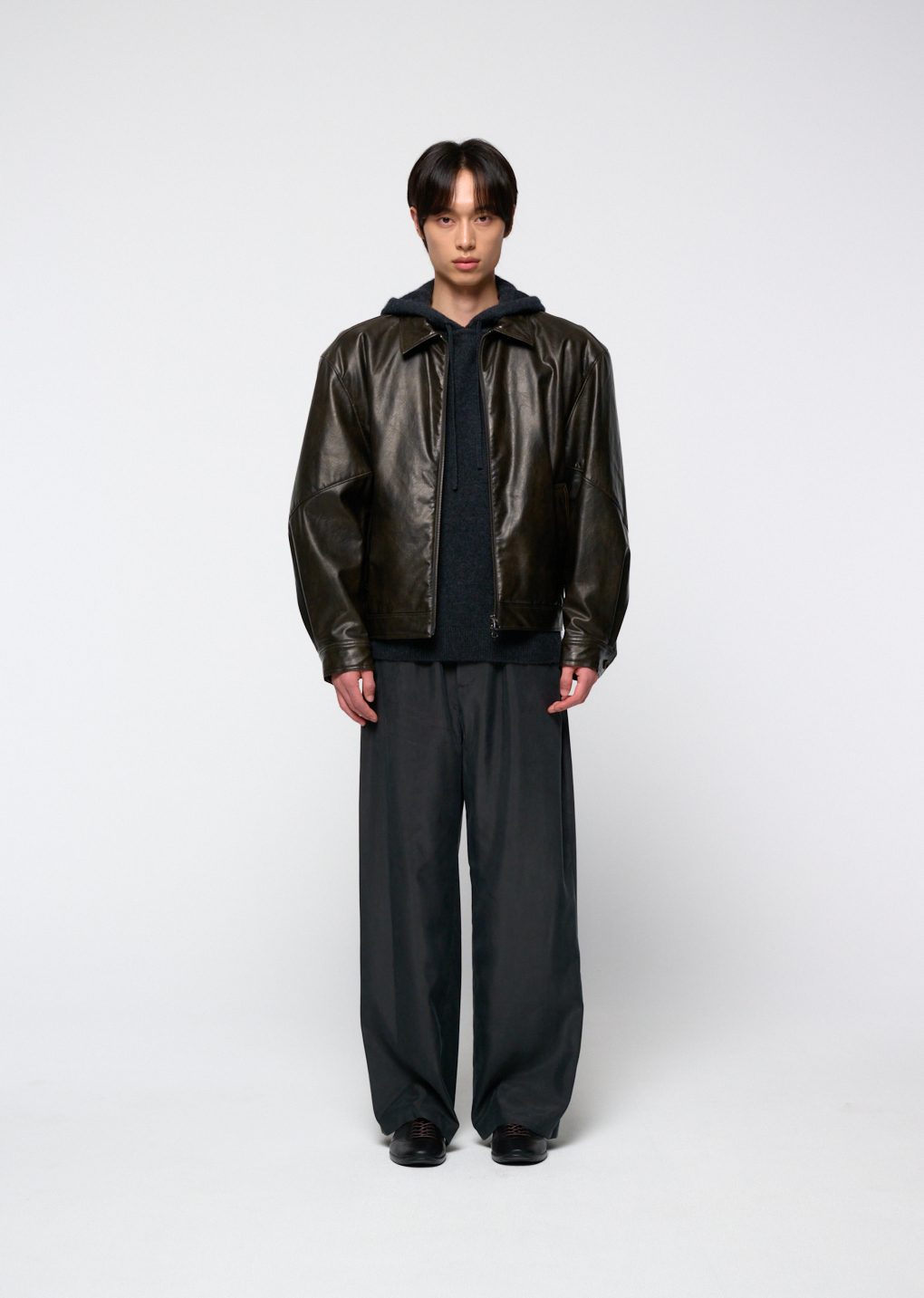 synthetic leather blouson, black