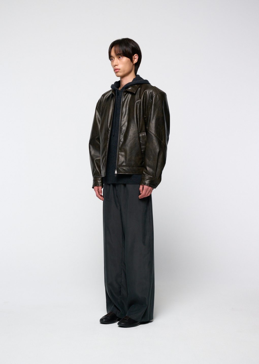 synthetic leather blouson, black