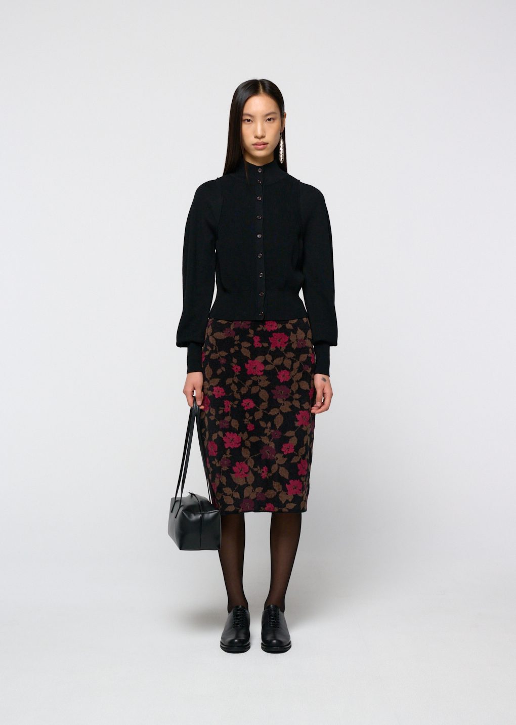 blocking button up cardigan, black