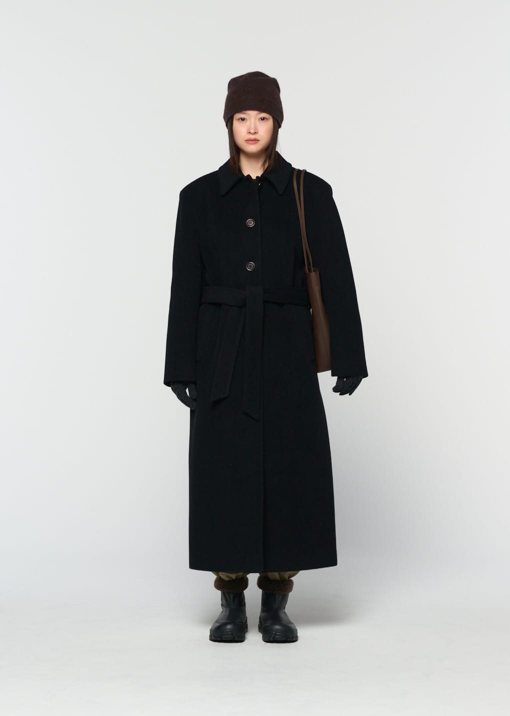 single breasted maxi long coat, black