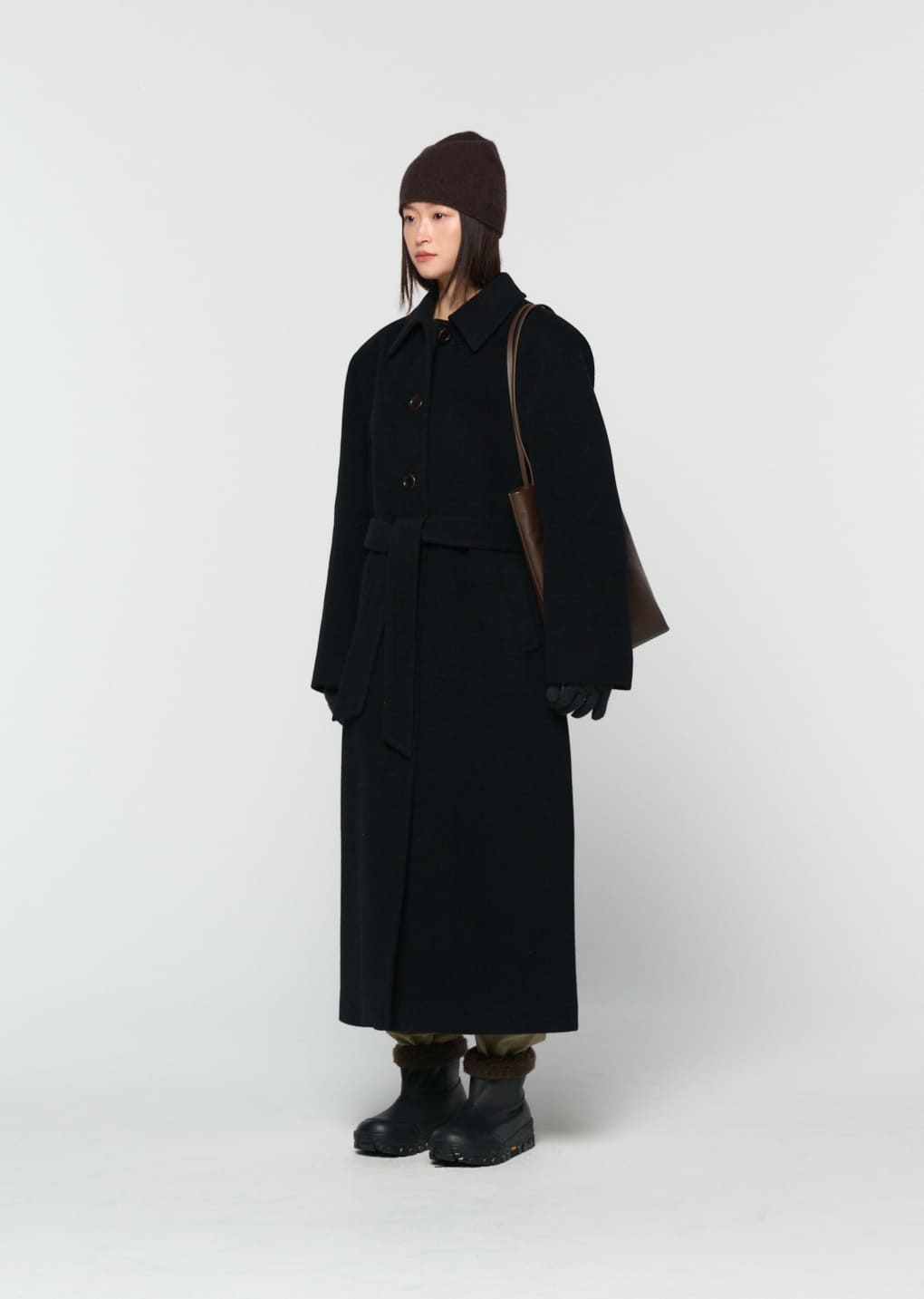 single breasted maxi long coat, black