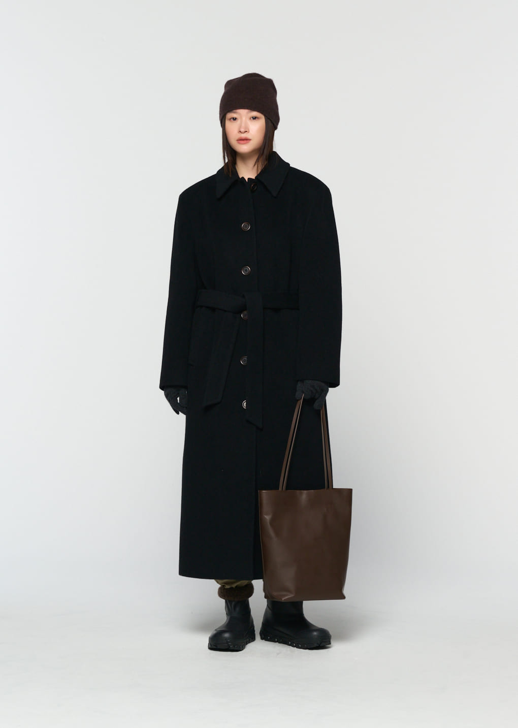 single breasted maxi long coat, black