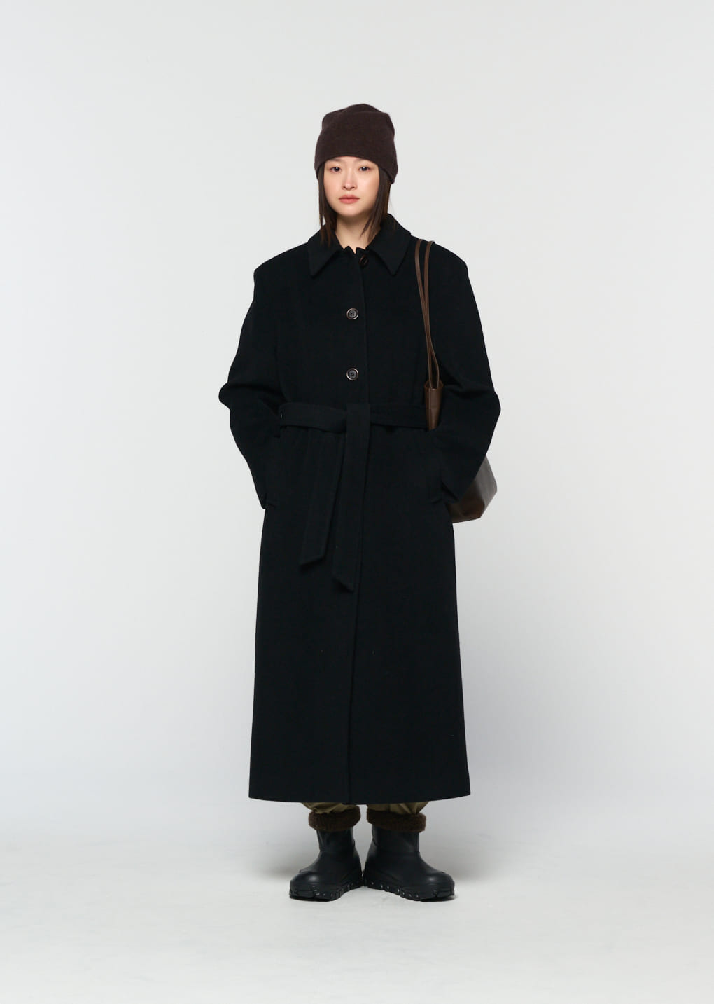 single breasted maxi long coat, black