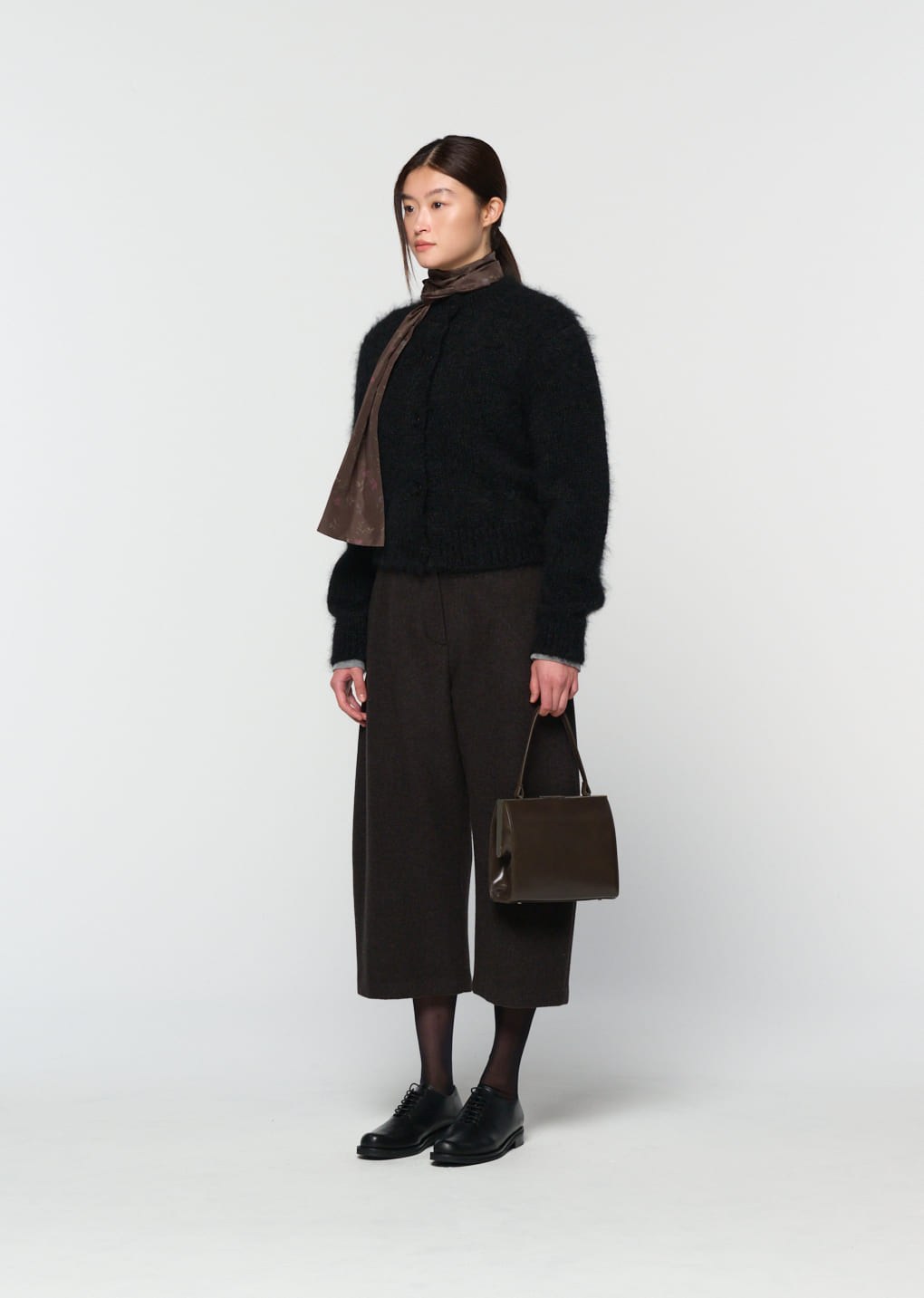 curved culotte pants, dark brown