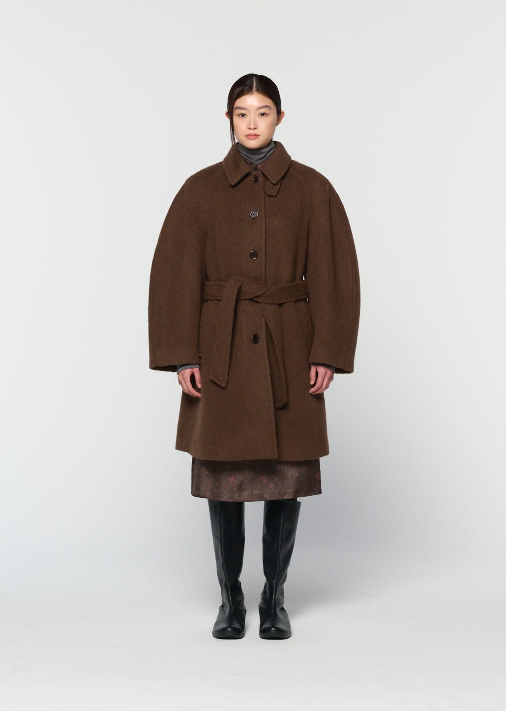 alpaca raglan coat, brown hover