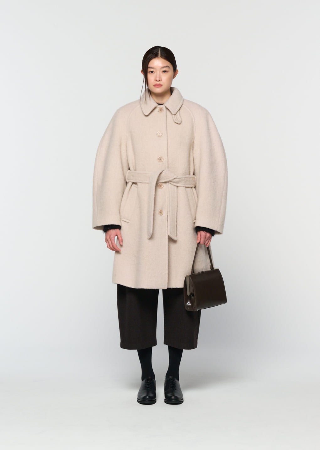 alpaca raglan coat, ivory hover