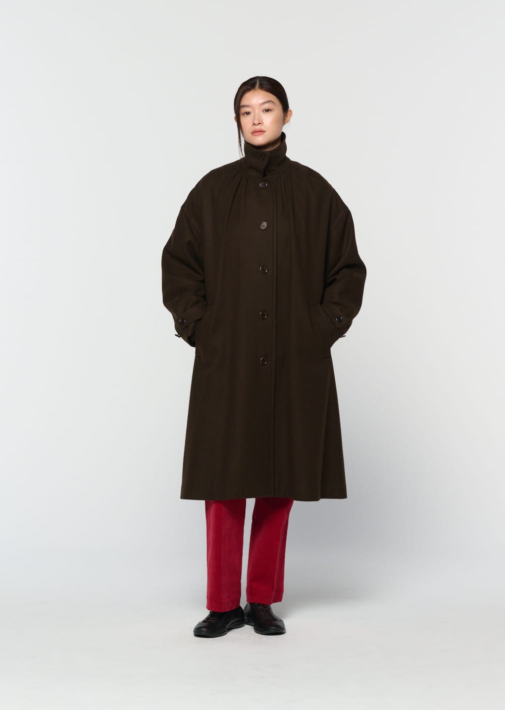 shirring coat, brown