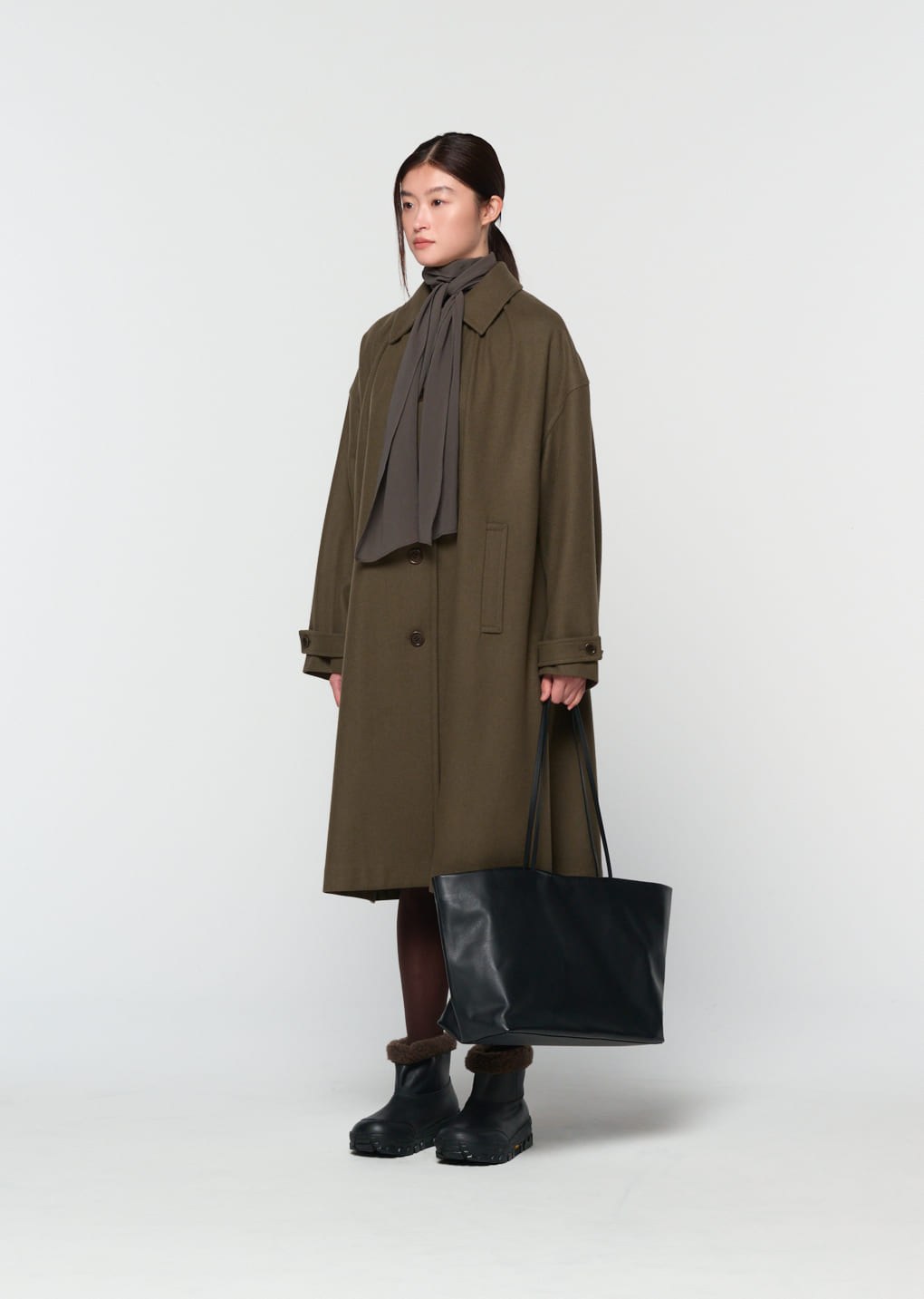 shirring coat, khaki