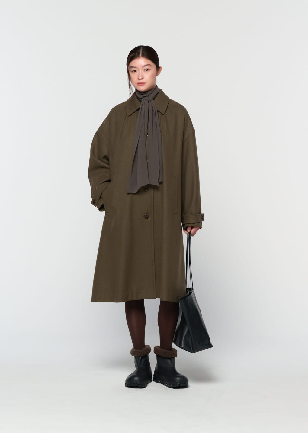 shirring coat, khaki