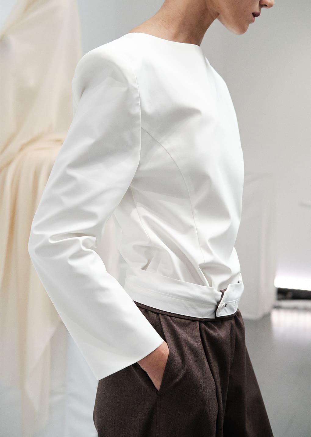 boat neck two way top, white