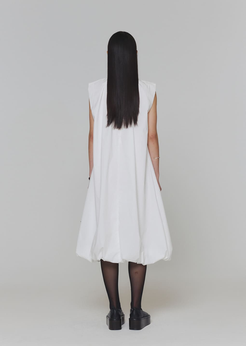 cotton volume shirring dress, white