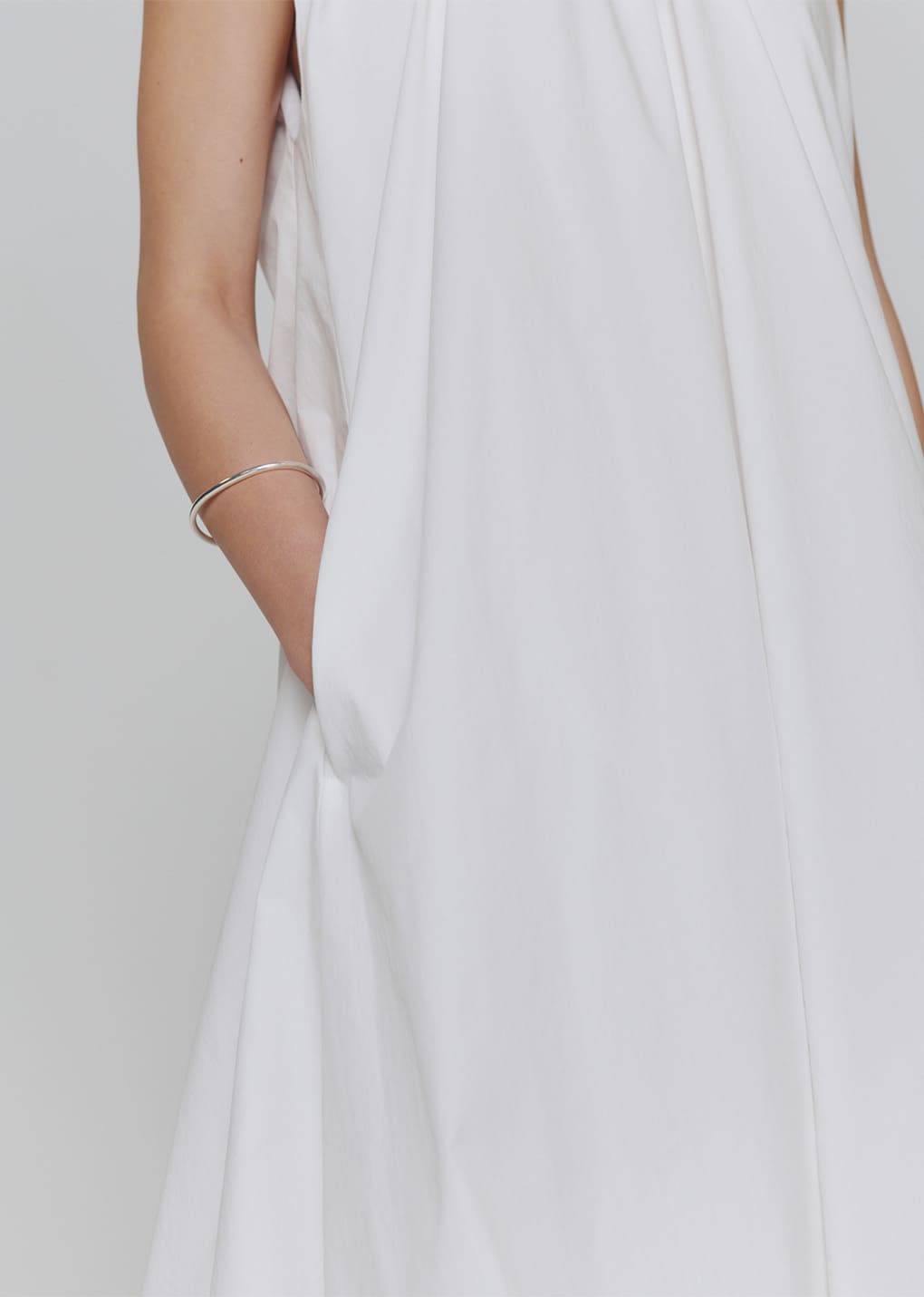 cotton volume shirring dress, white