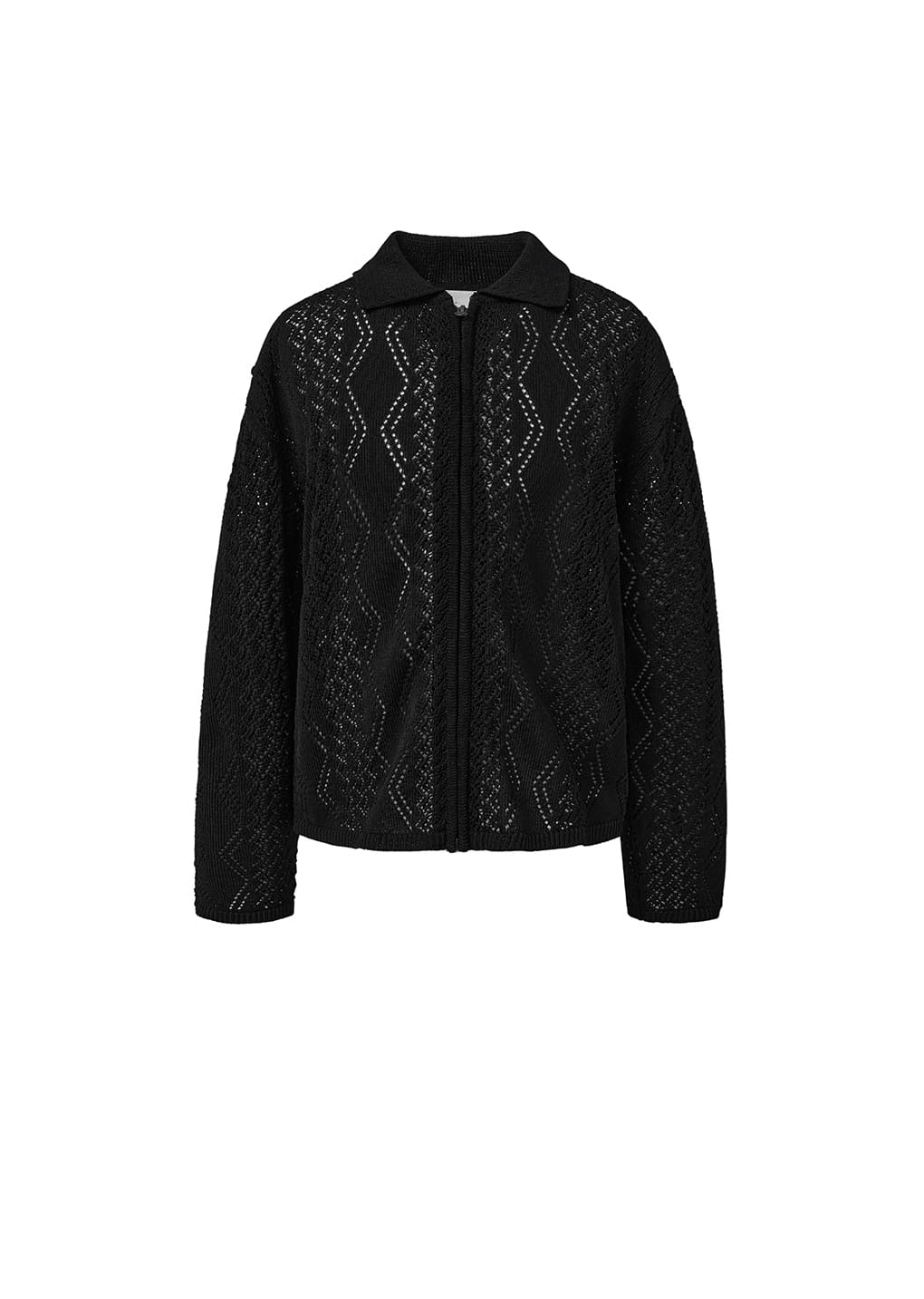 crochet zip-up cardigan, black