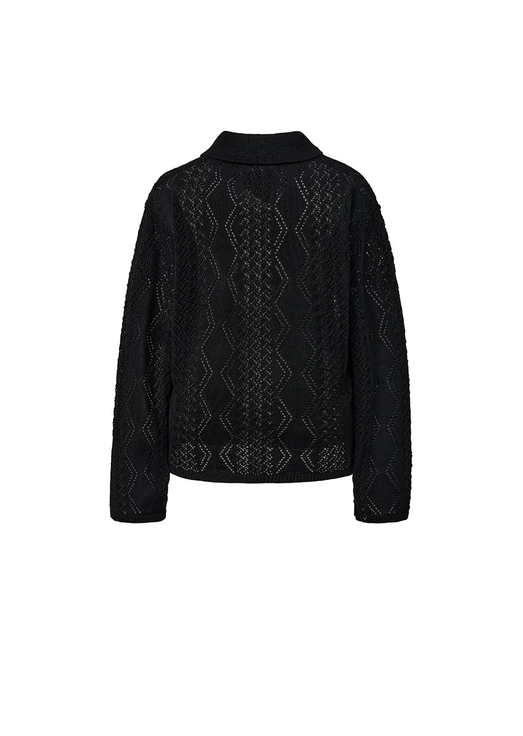 crochet zip-up cardigan, black