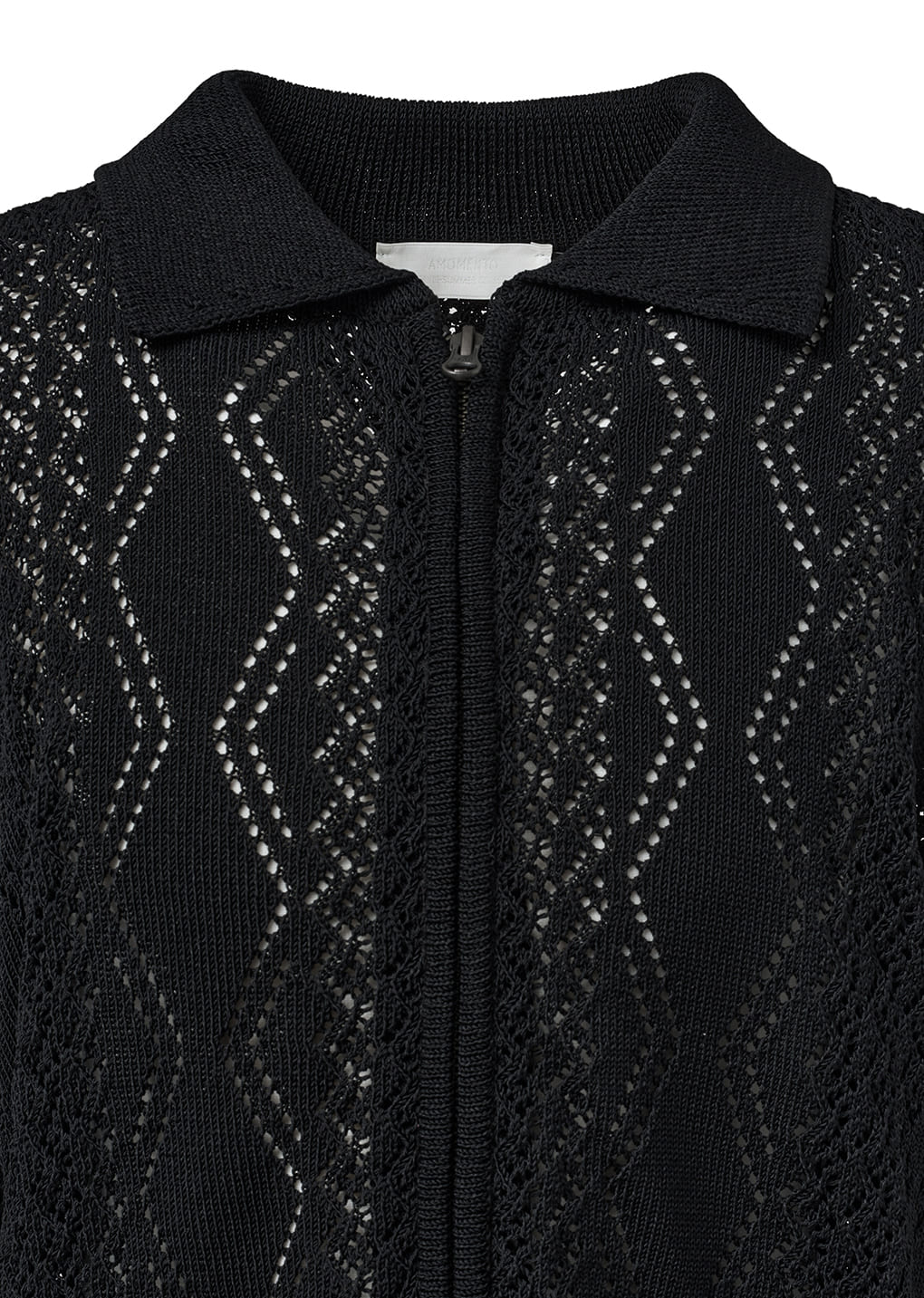 crochet zip-up cardigan, black