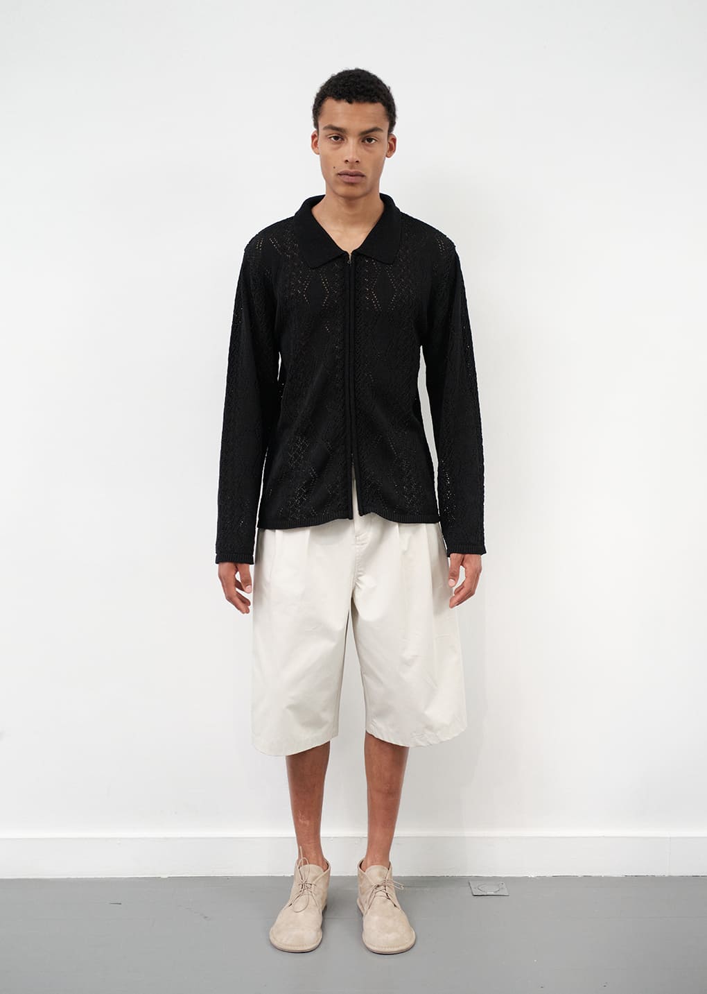 crochet zip-up cardigan, black hover