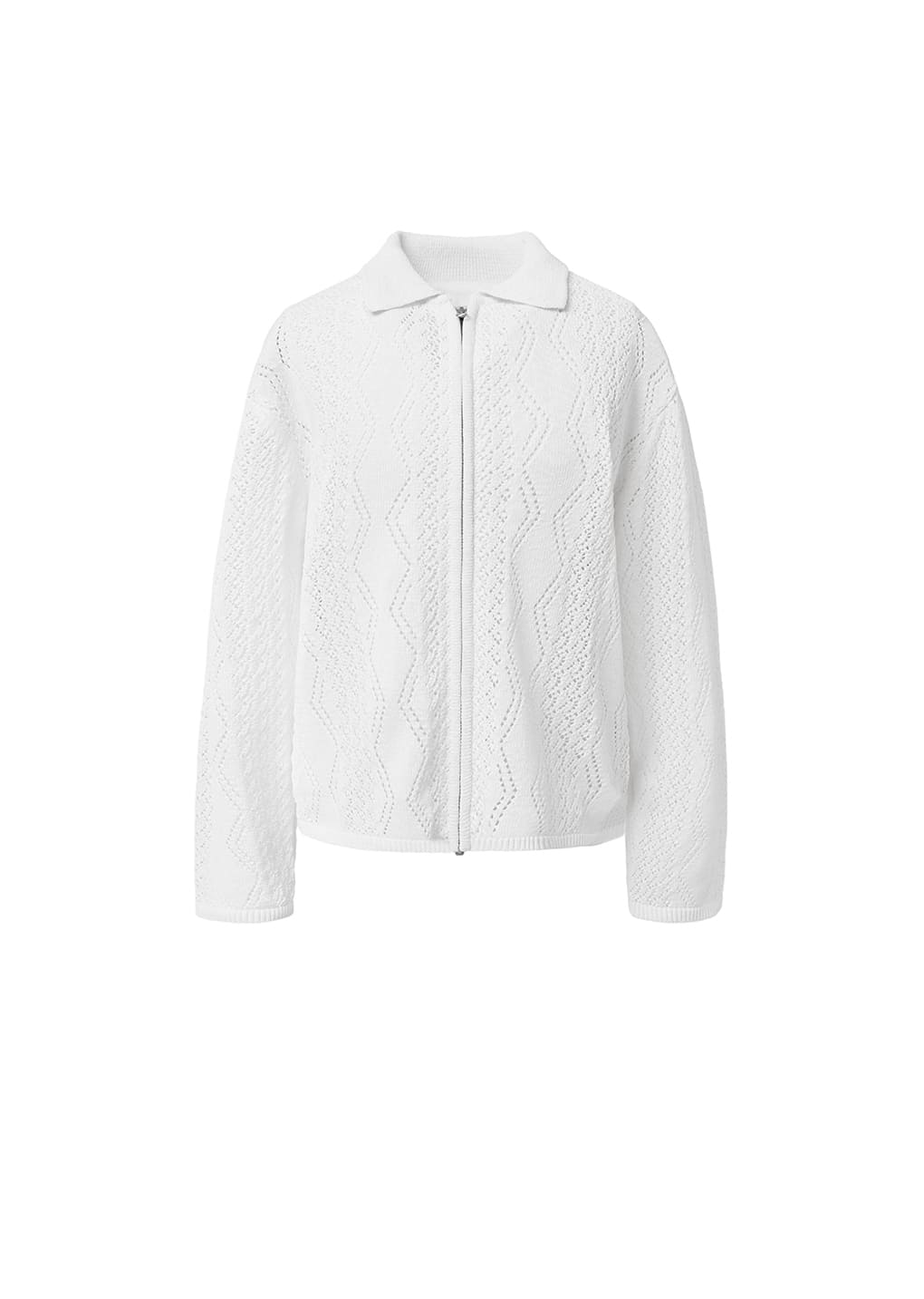 crochet zip-up cardigan, white