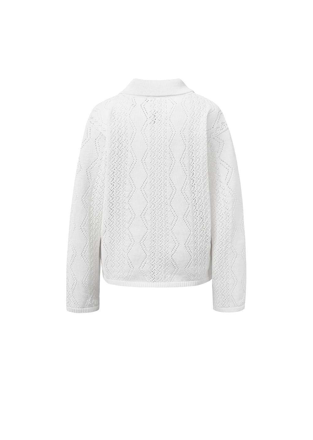crochet zip-up cardigan, white