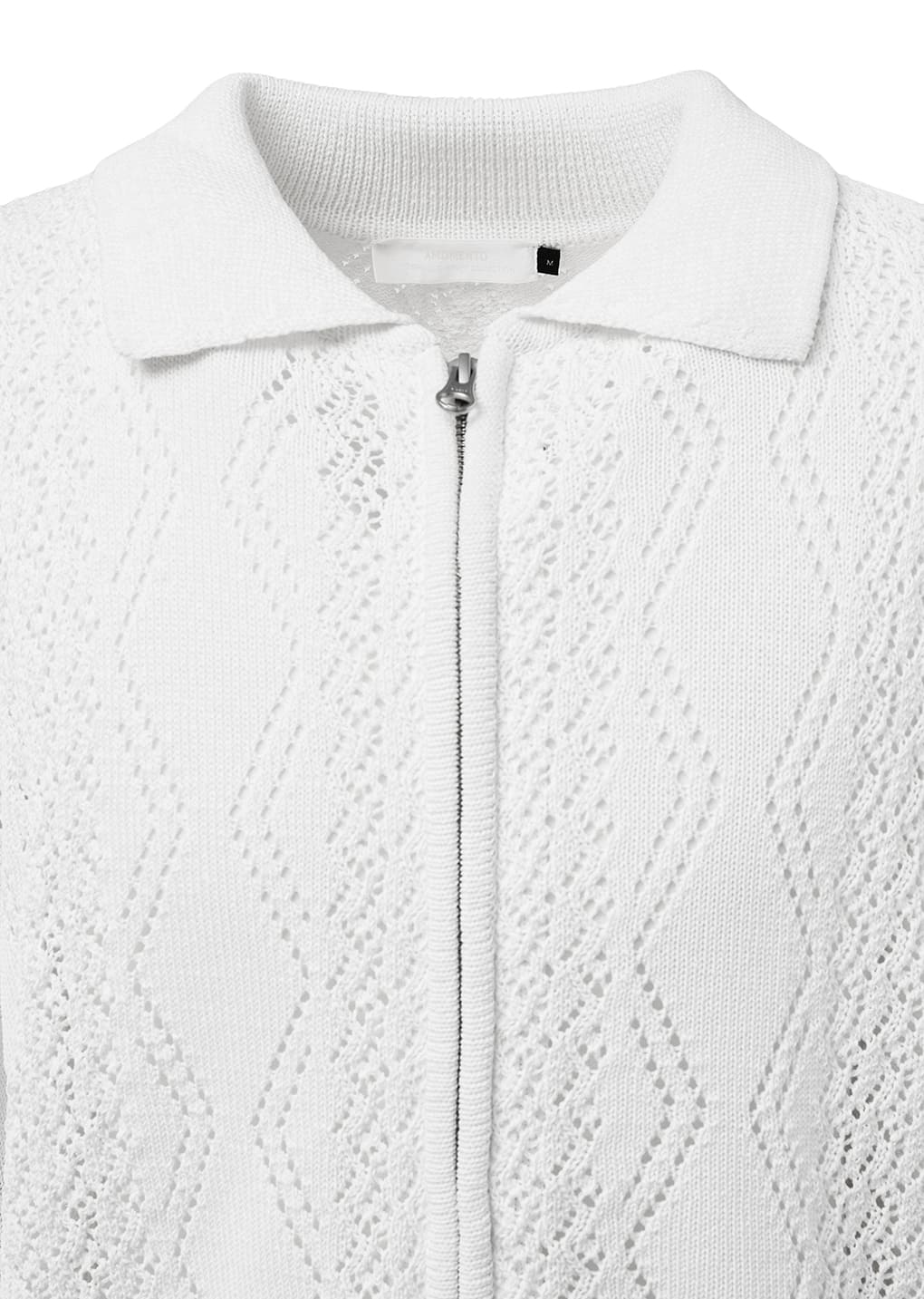 crochet zip-up cardigan, white