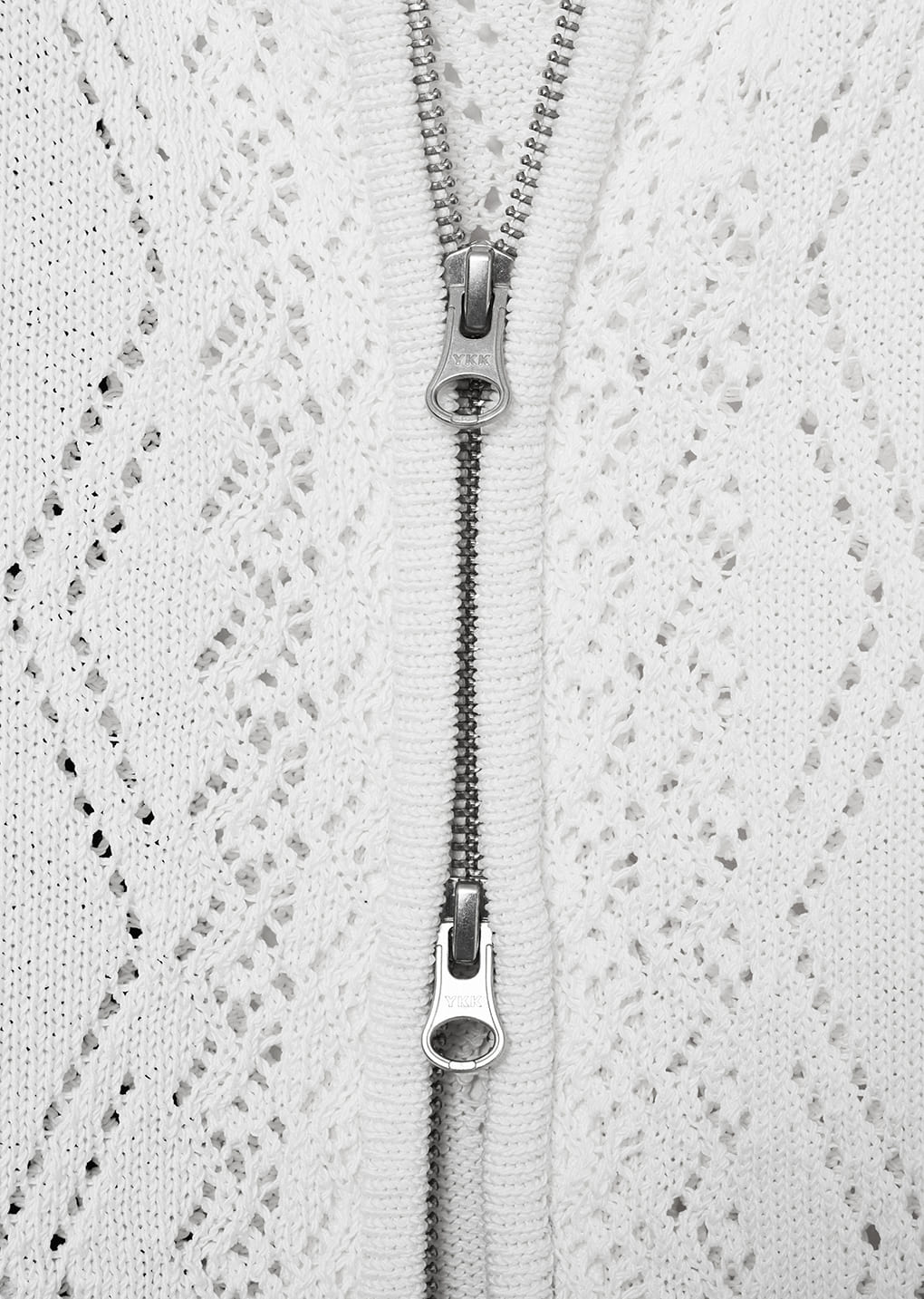 crochet zip-up cardigan, white