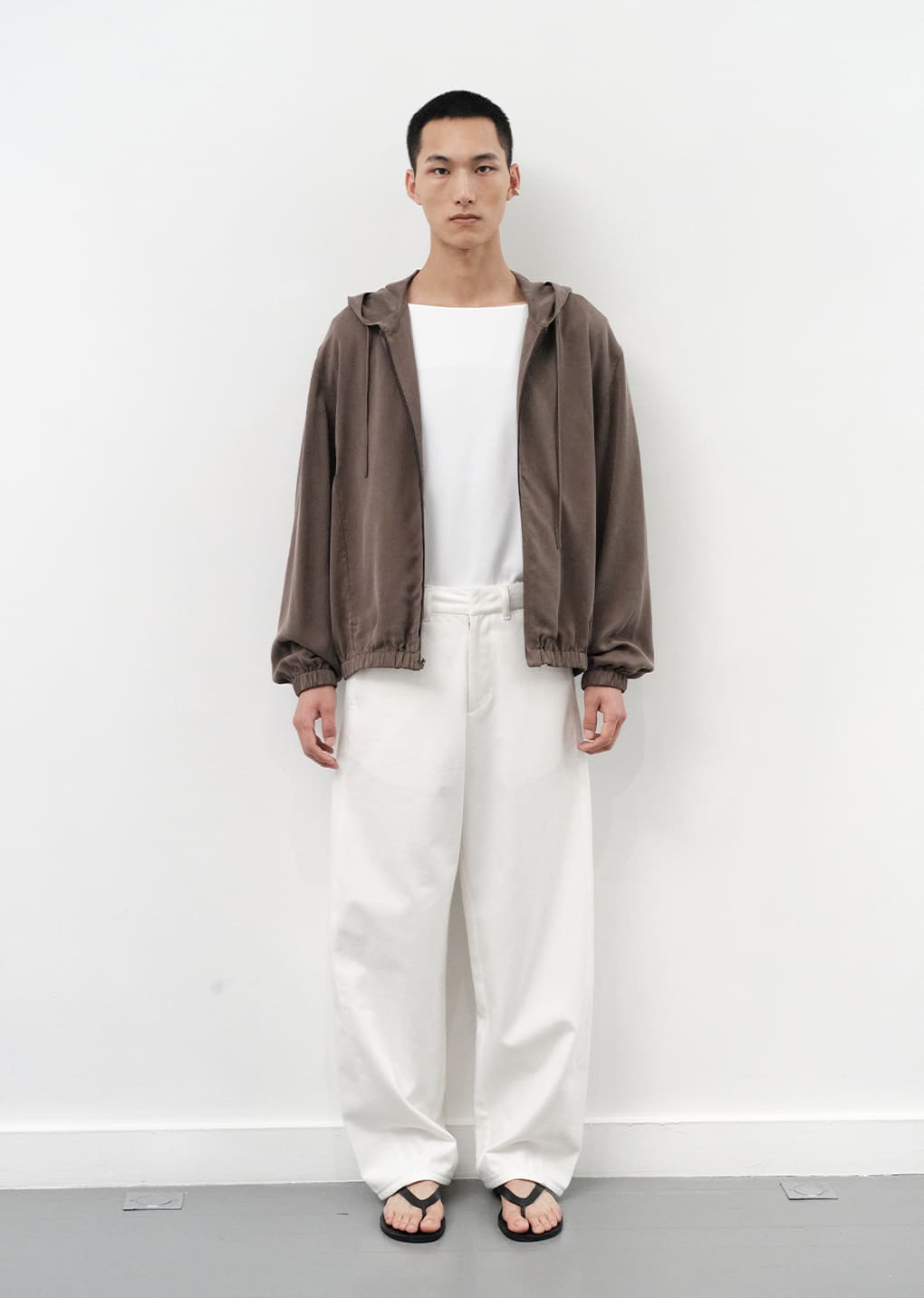 cupro hood zip-up jumper, brown hover