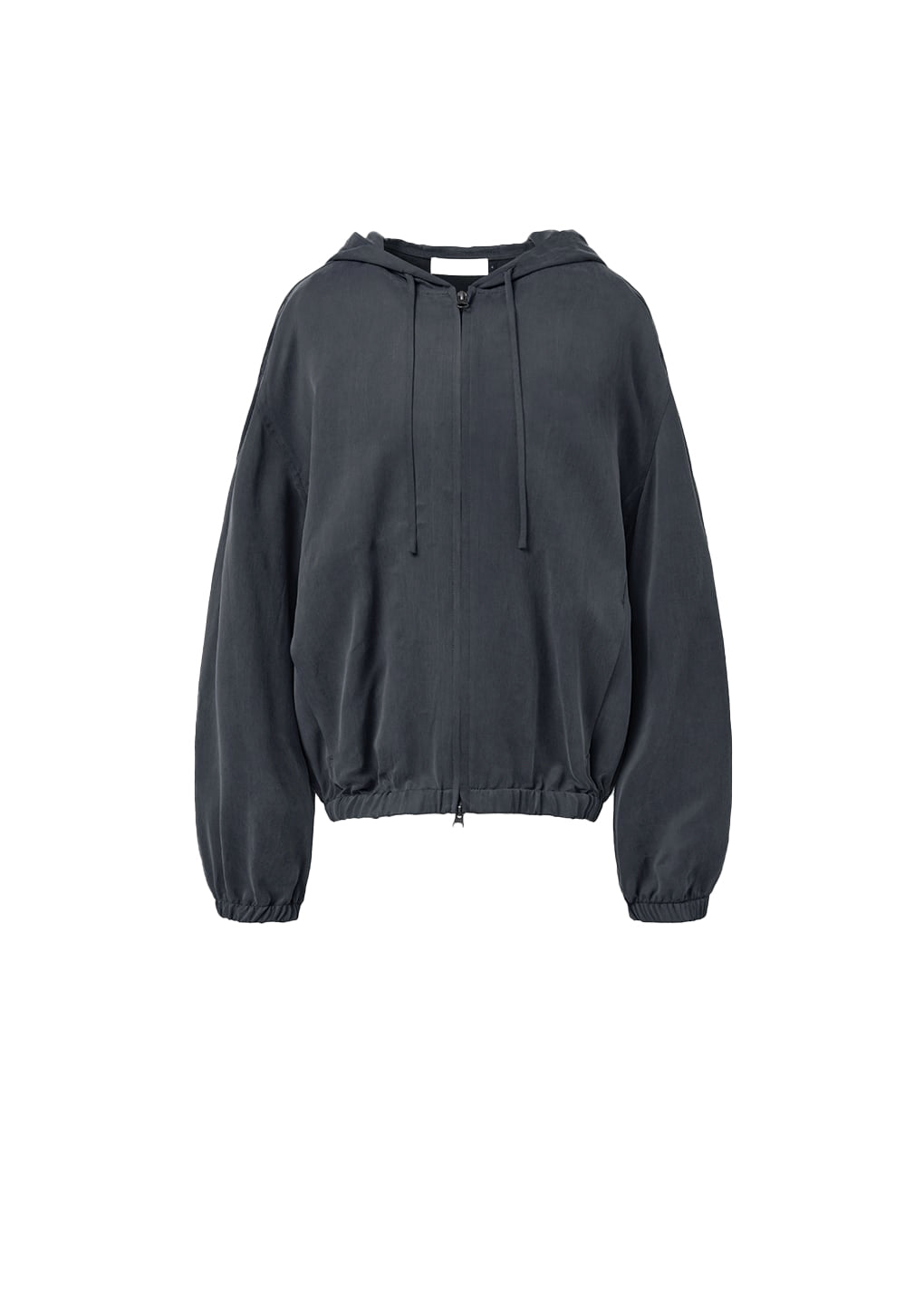 cupro hood zip-up jumper, charcoal