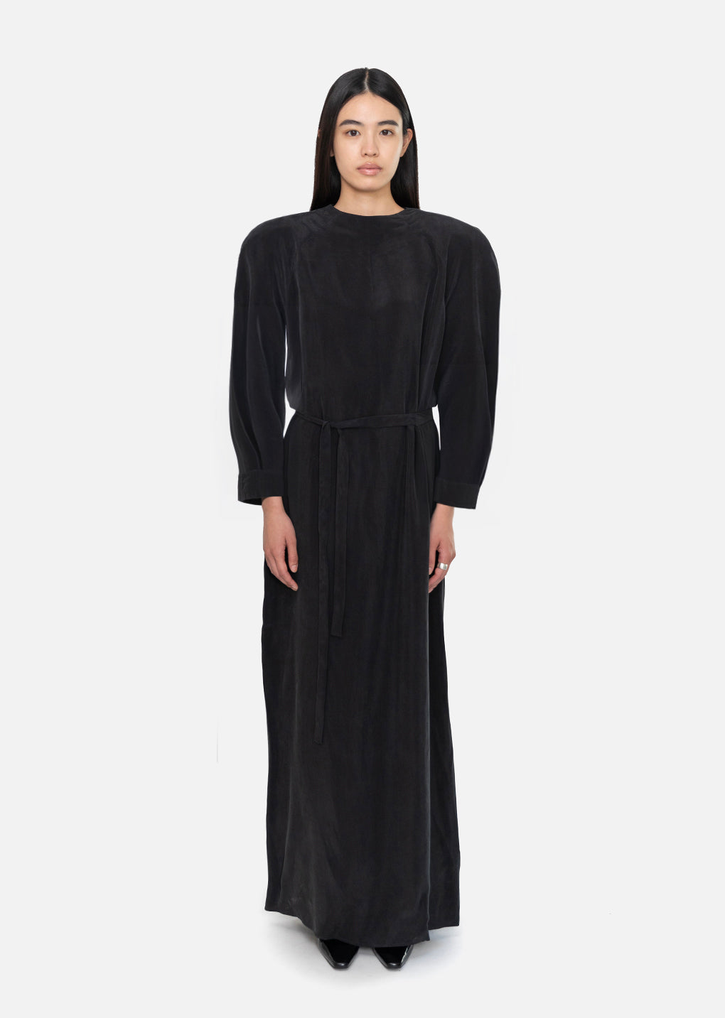 cupro raglan dress, black hover