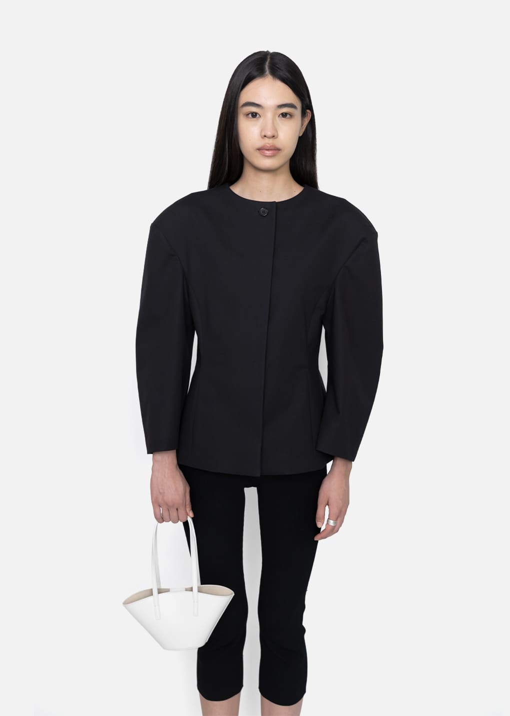 curved silhouette jacket, black