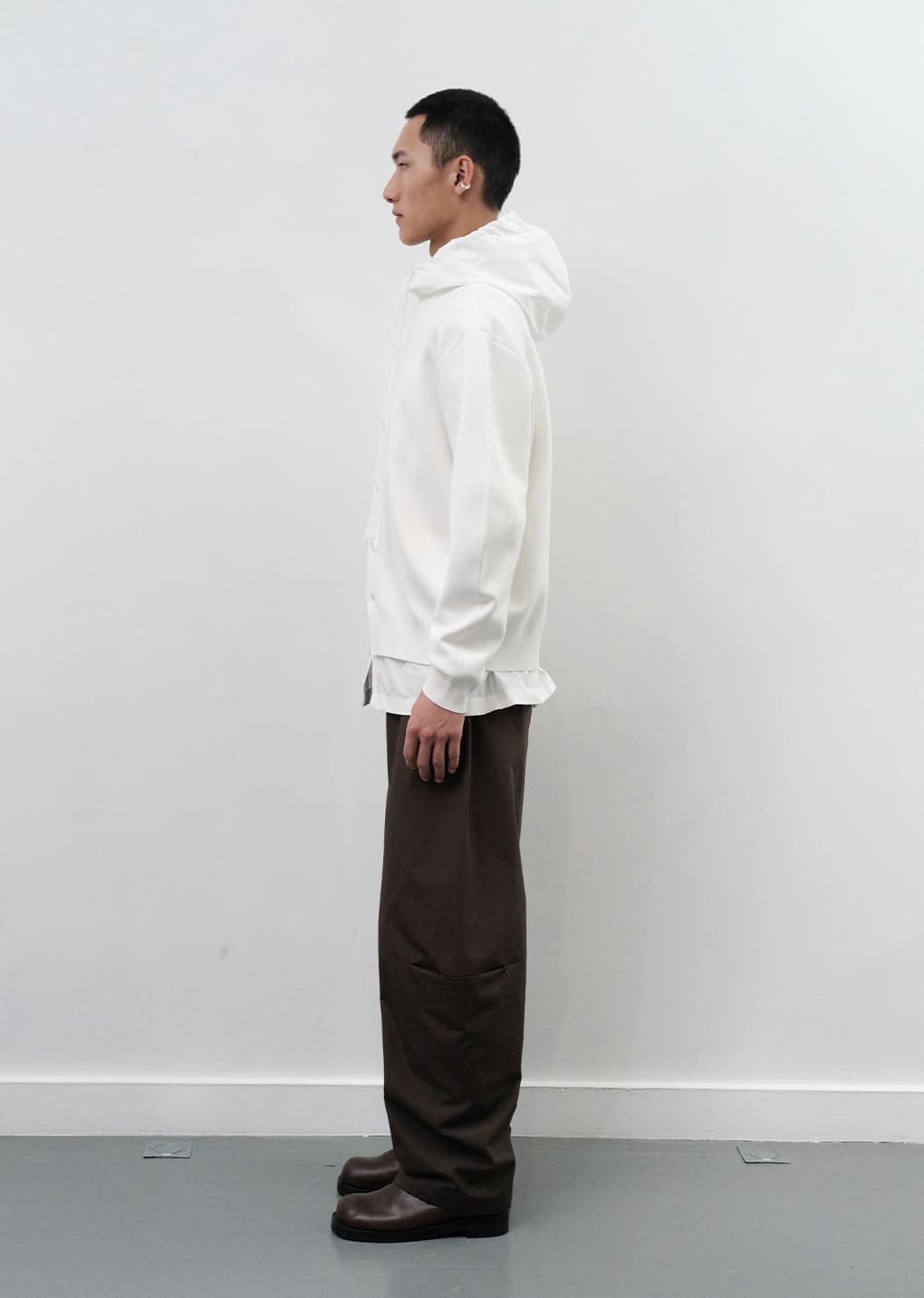 curved zip pants, brown