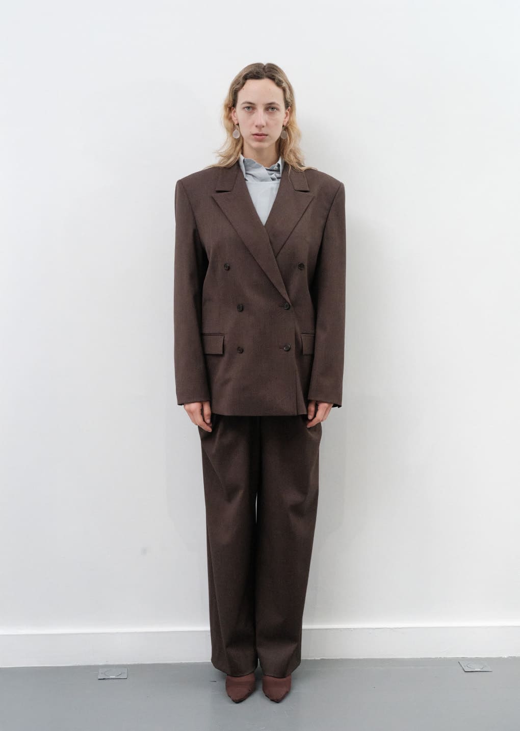 double breasted wool jacket, brown hover
