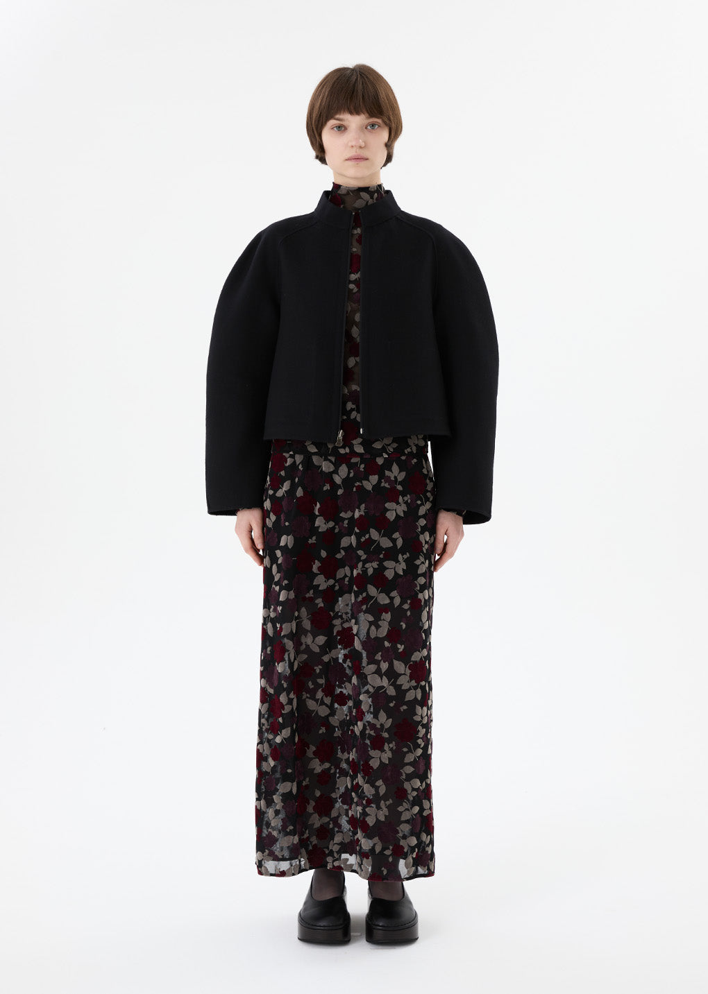 floral long skirt, black