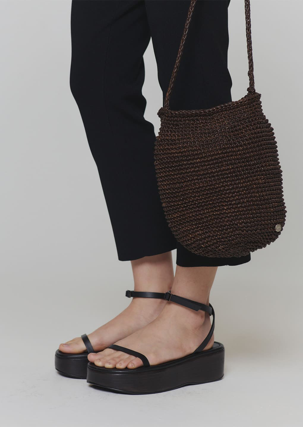handmade leather net bag, brown