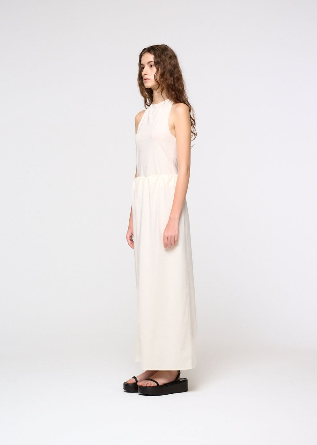 jersey maxi long skirt, ivory