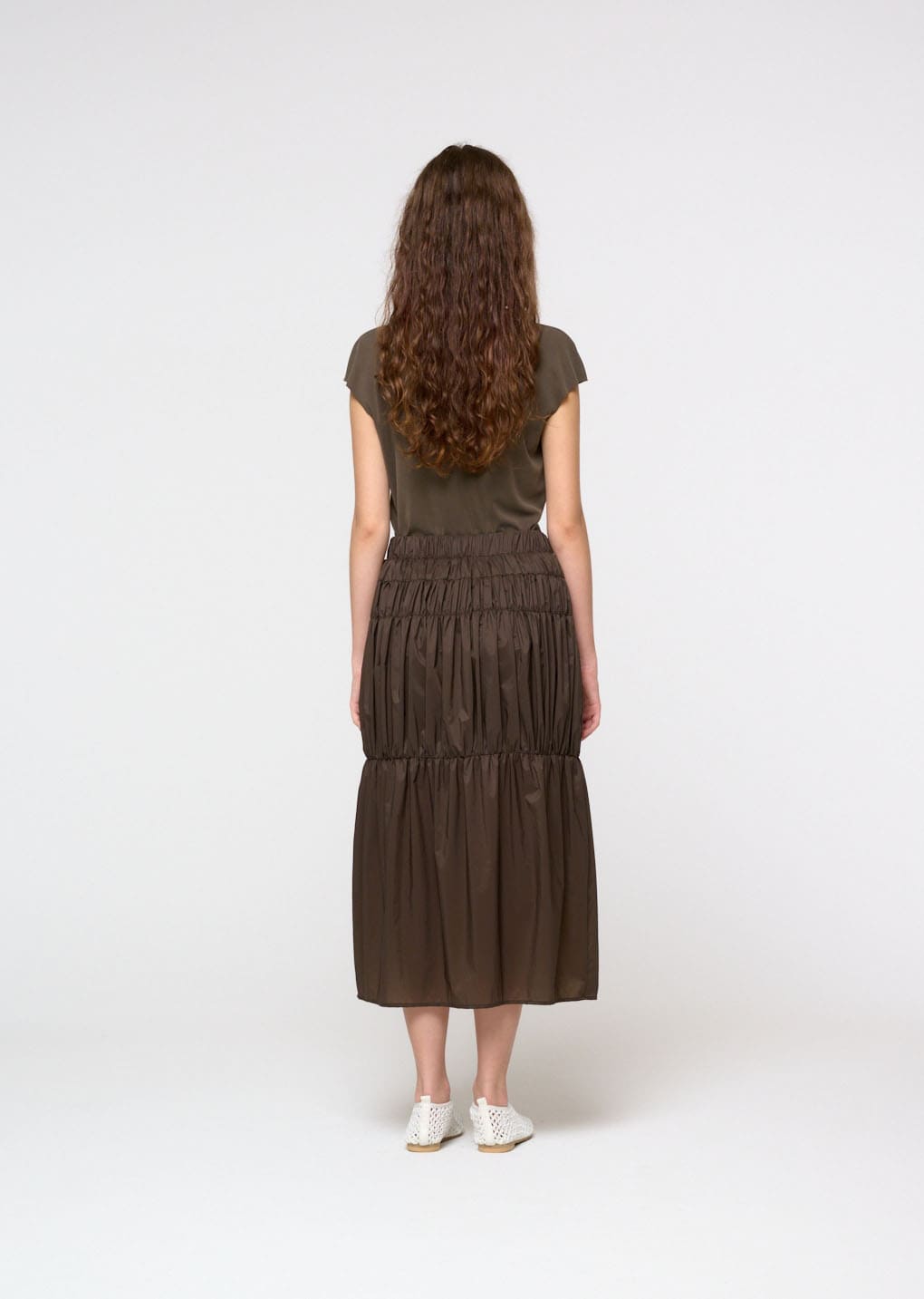 jersey mock neck top, brown