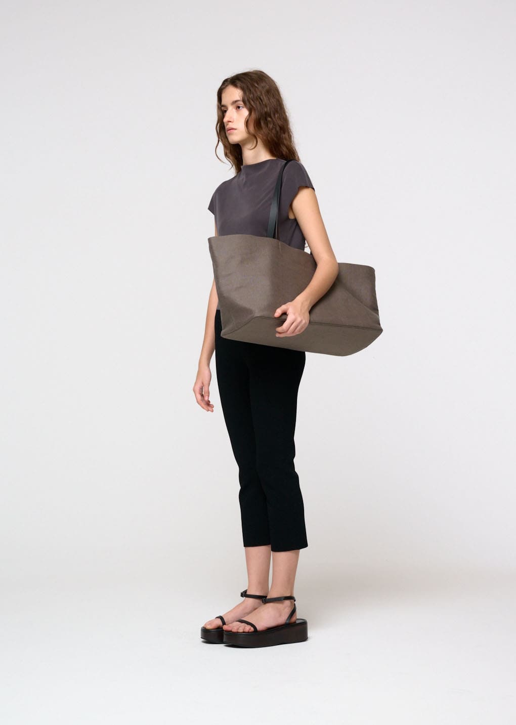 jersey mock neck top, charcoal