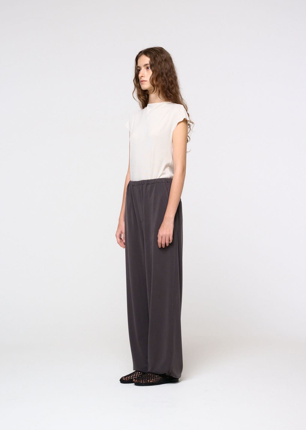 jersey mock neck top, ivory