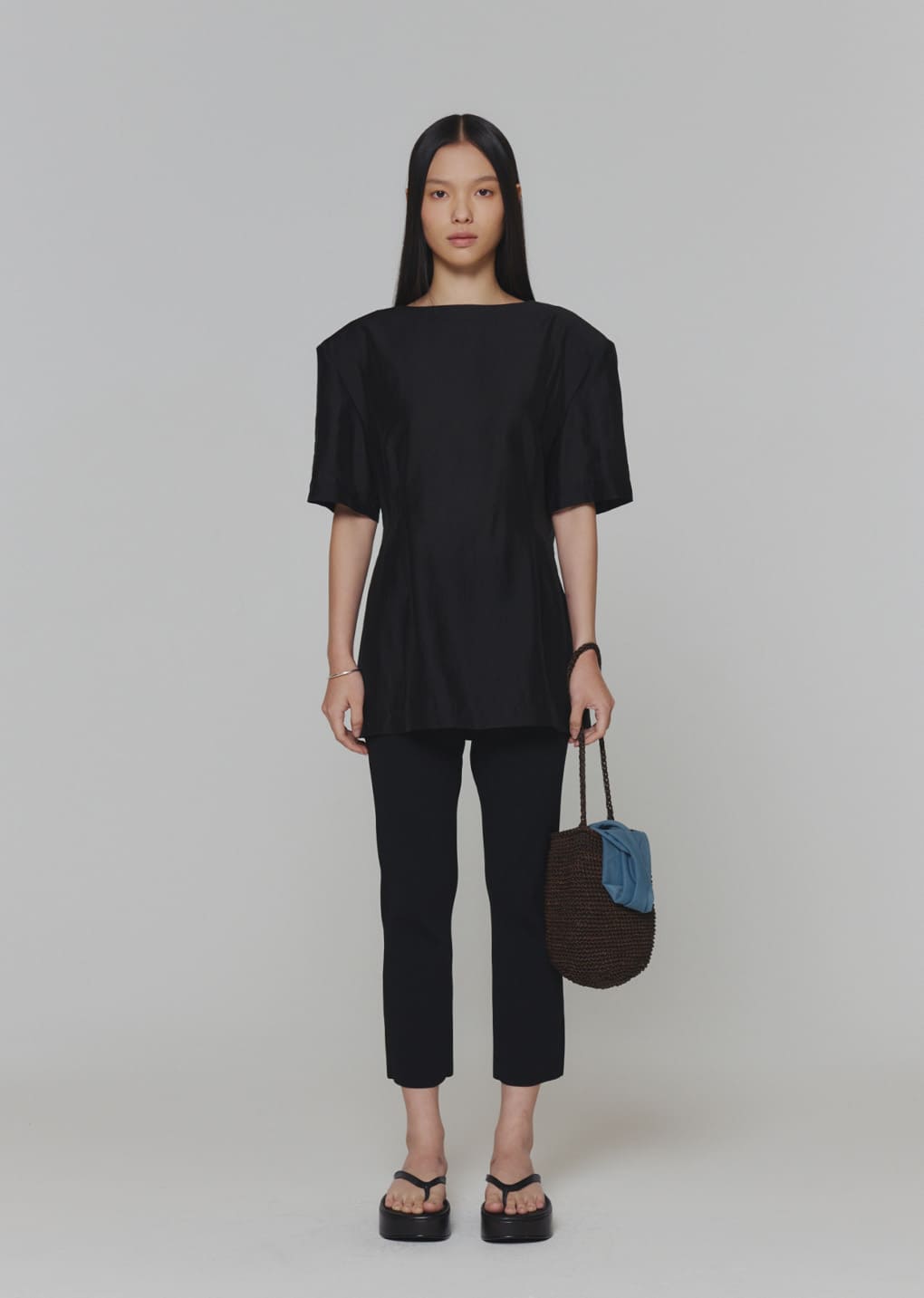 knit capri pants, black hover
