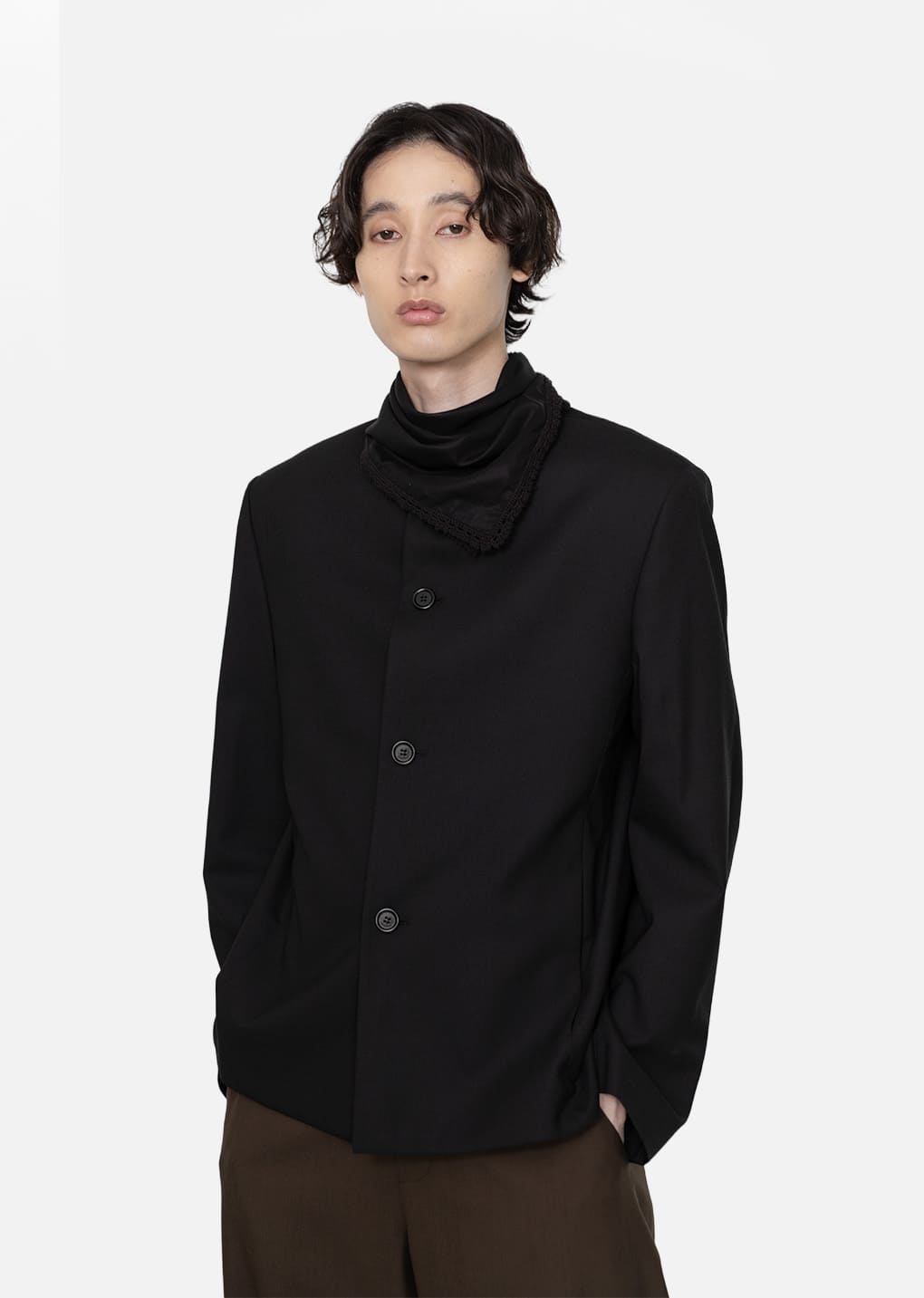 sheer cotton long scarf, black