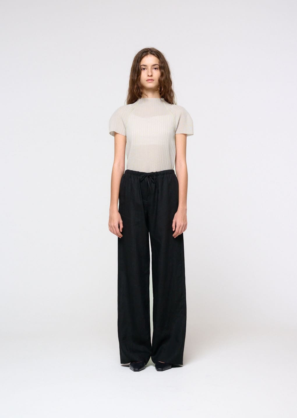 linen banding pants, black