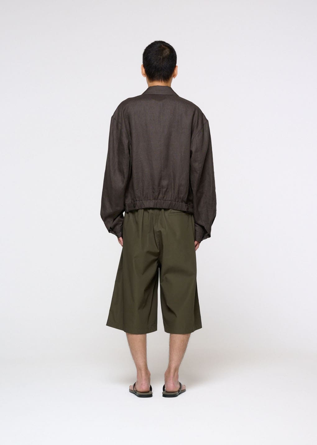 linen crop jacket, khaki grey