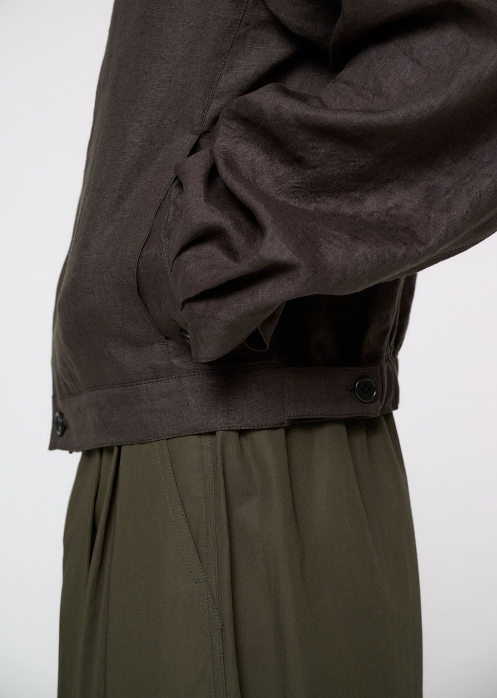 linen crop jacket, khaki grey