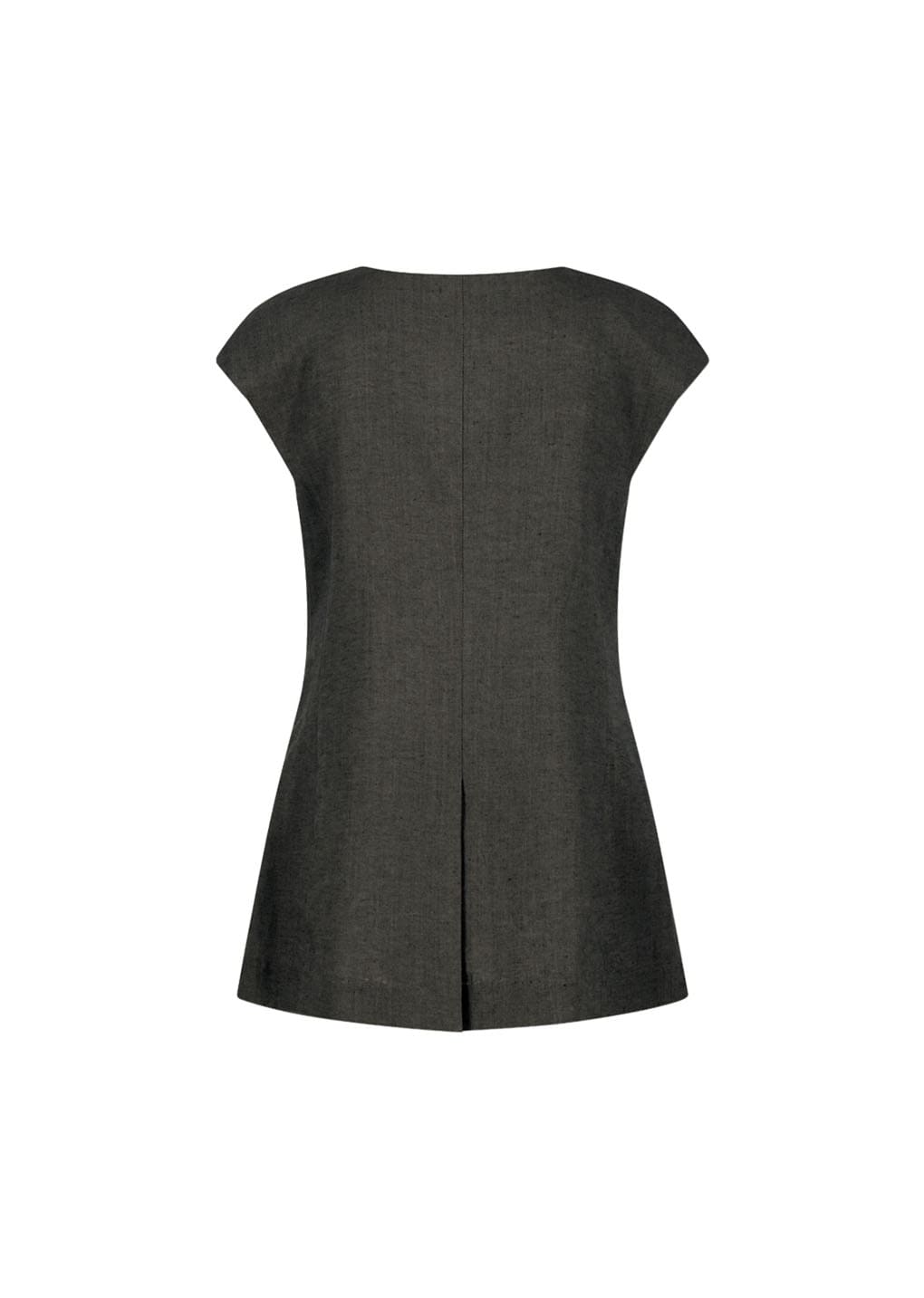 linen curved vest, khaki grey