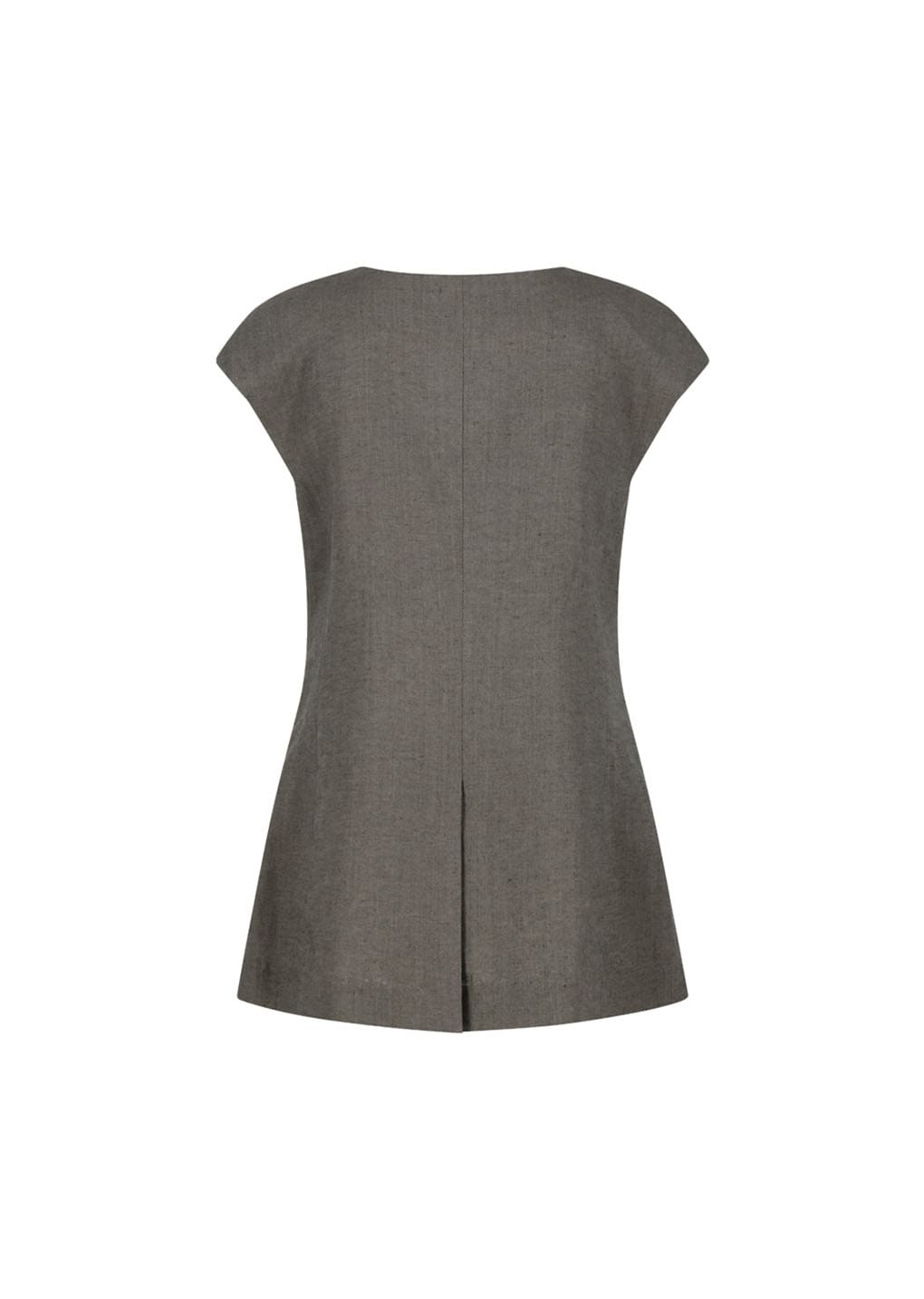 linen curved vest, khaki